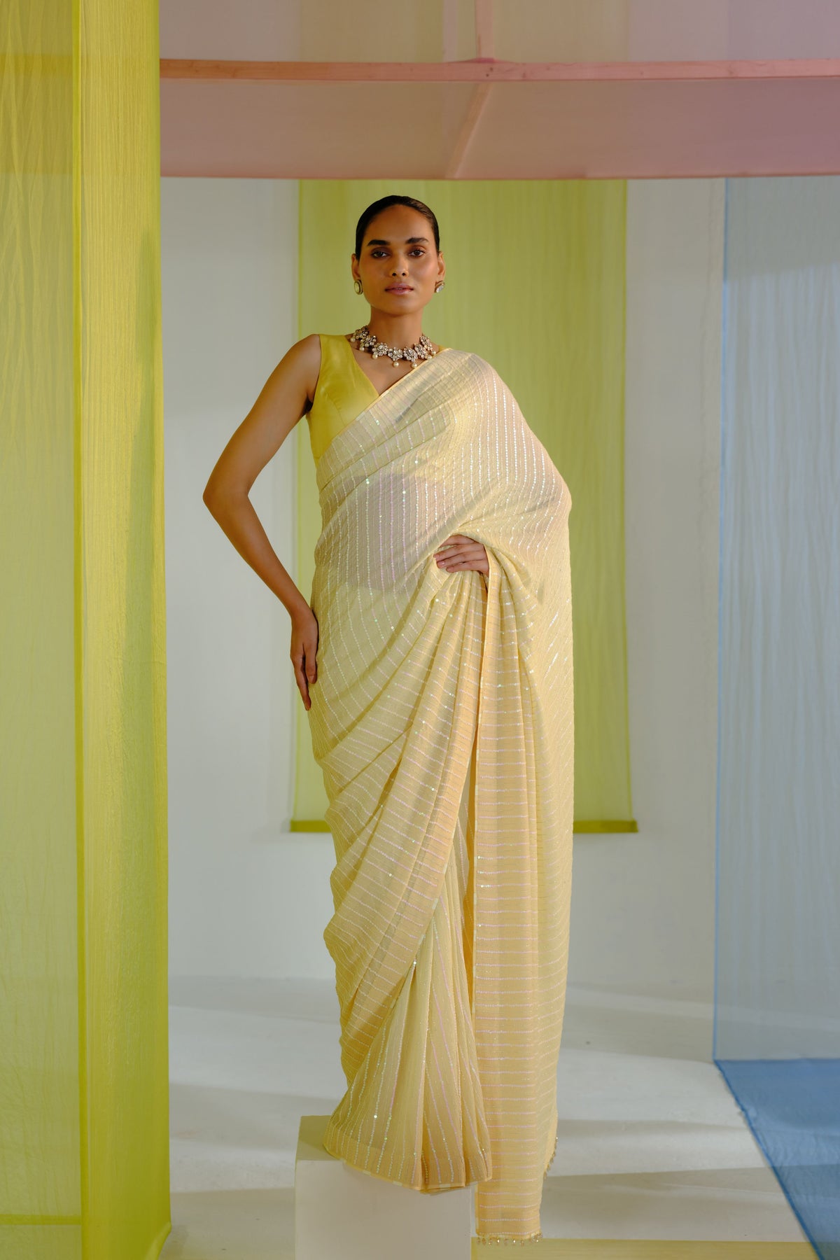 Yellow Narwa Saree Set