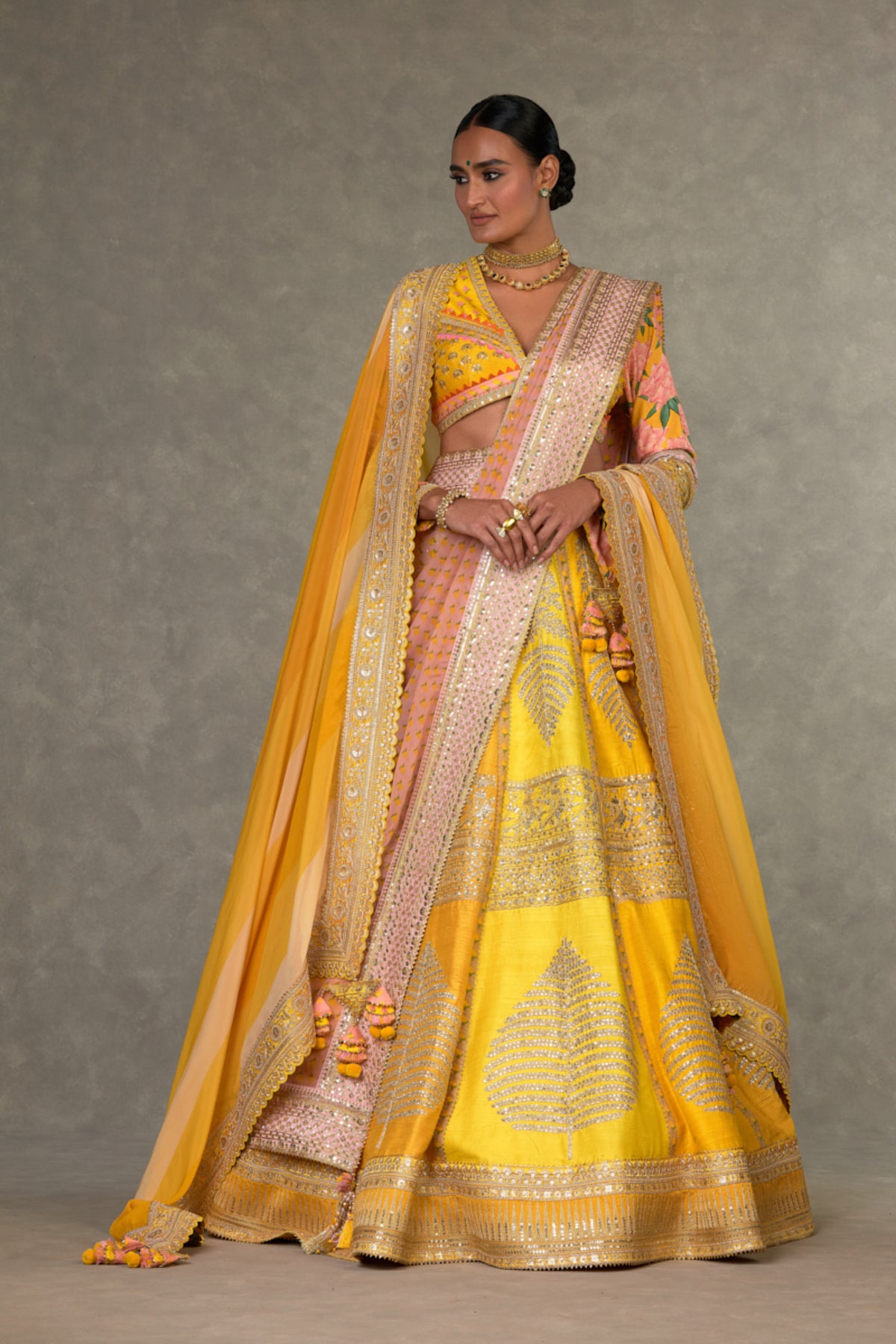 Yellow Sorbet Paan-Patti Lehenga