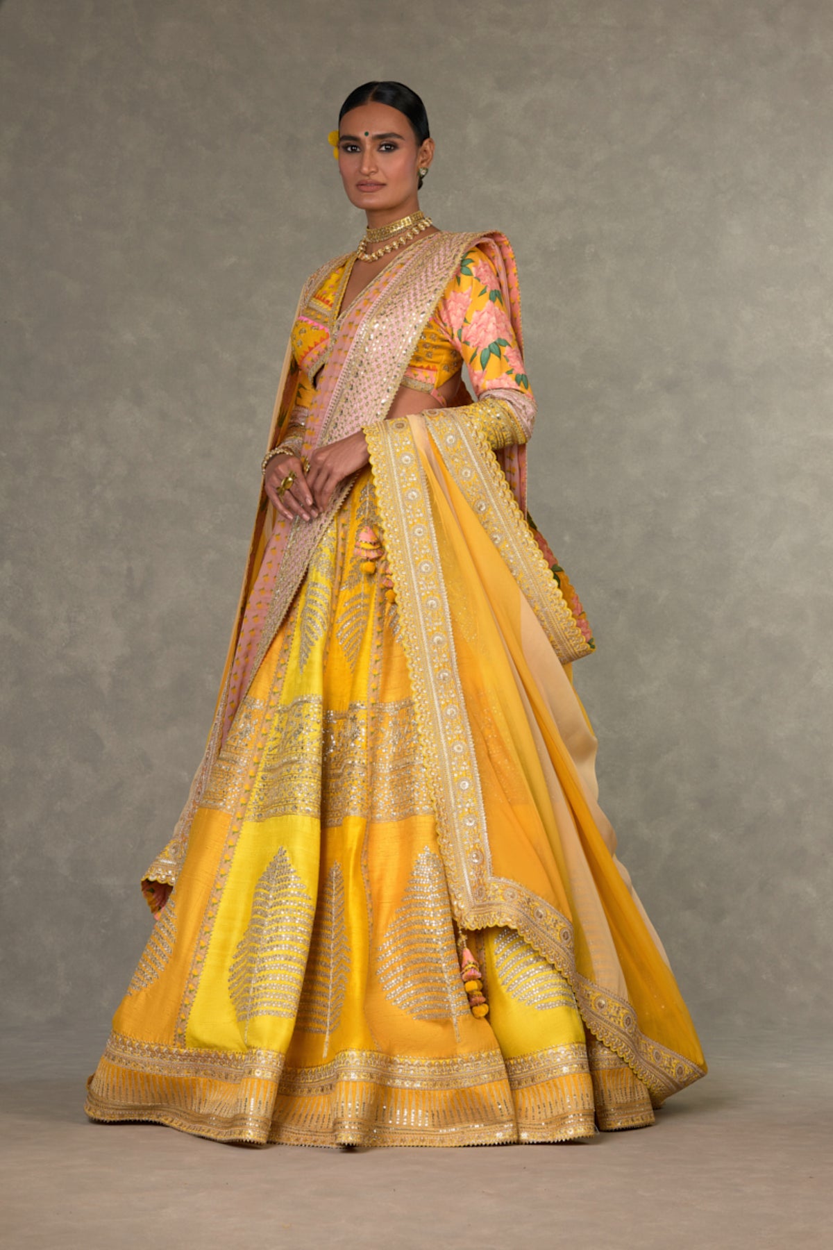 Yellow Sorbet Paan-Patti Lehenga