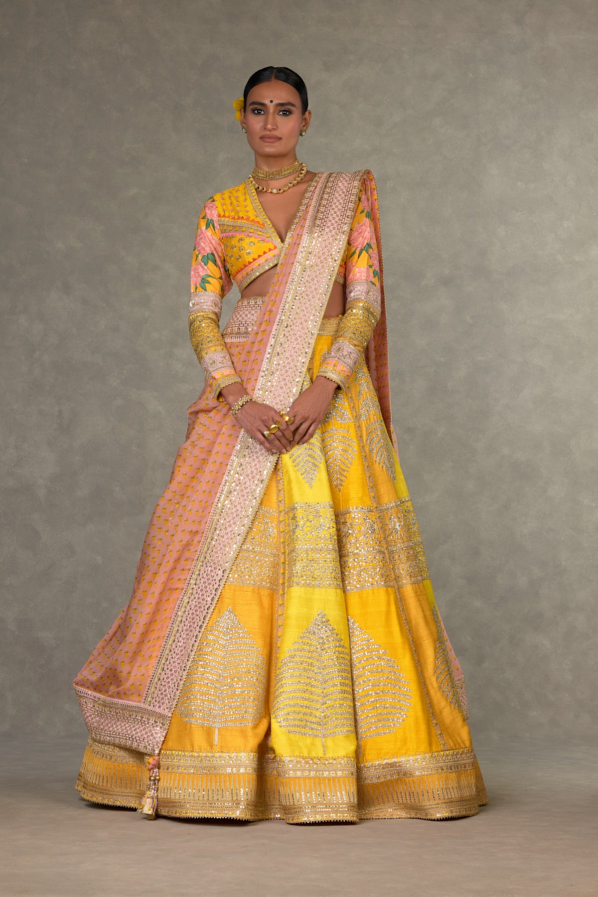 Yellow Sorbet Paan-Patti Lehenga