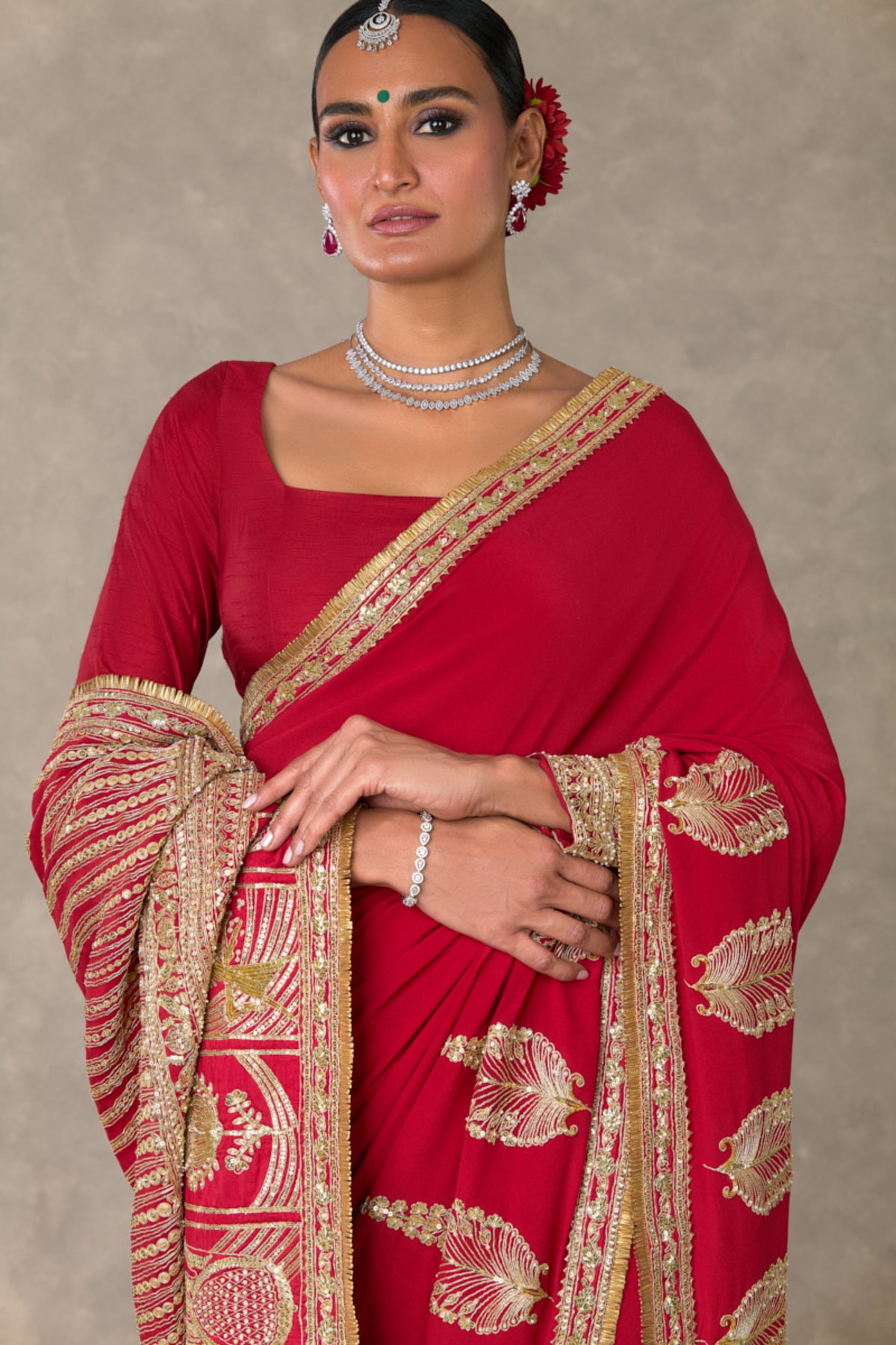 Red Son-Patti Saree