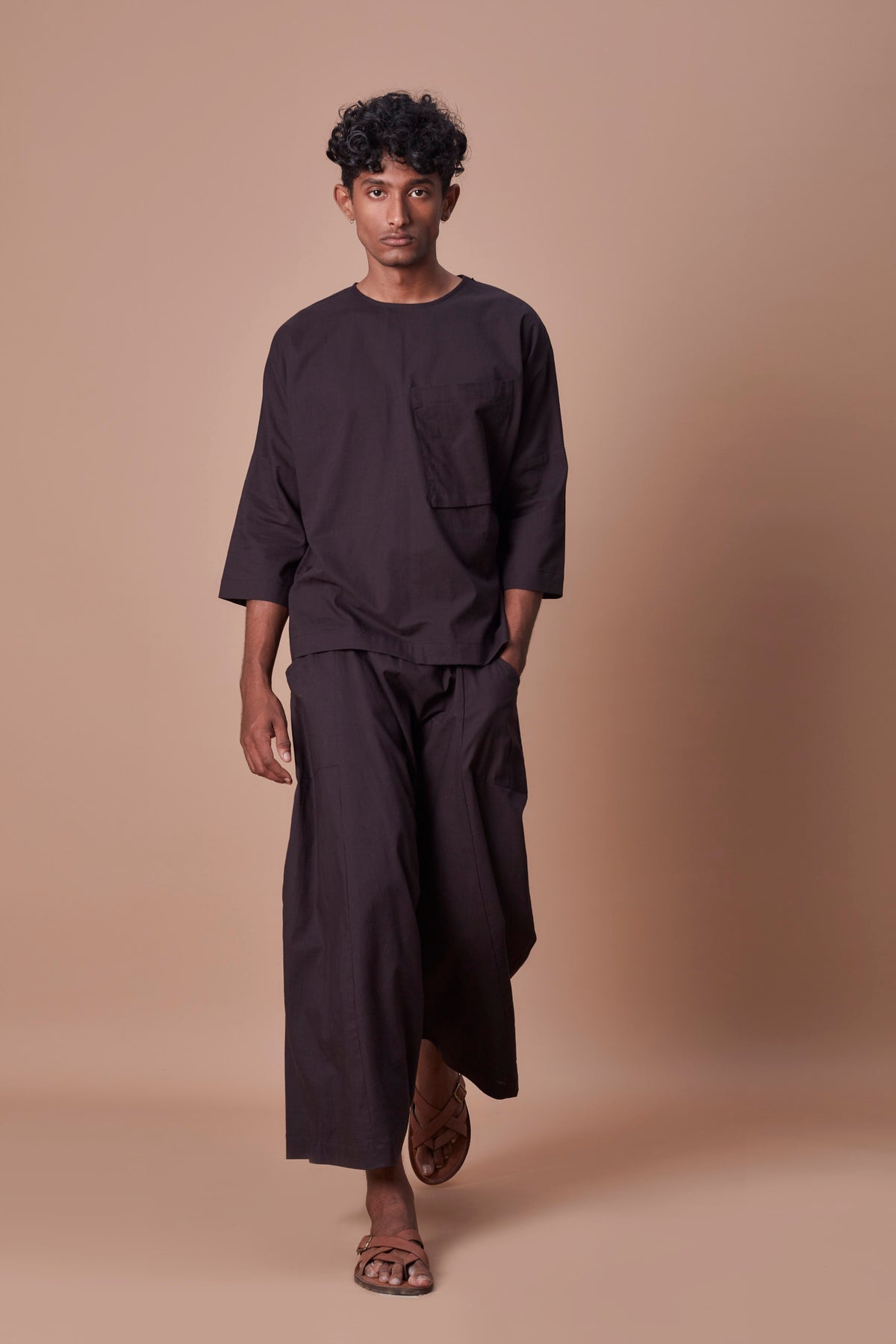 Black cross pocket top &amp; harem pants