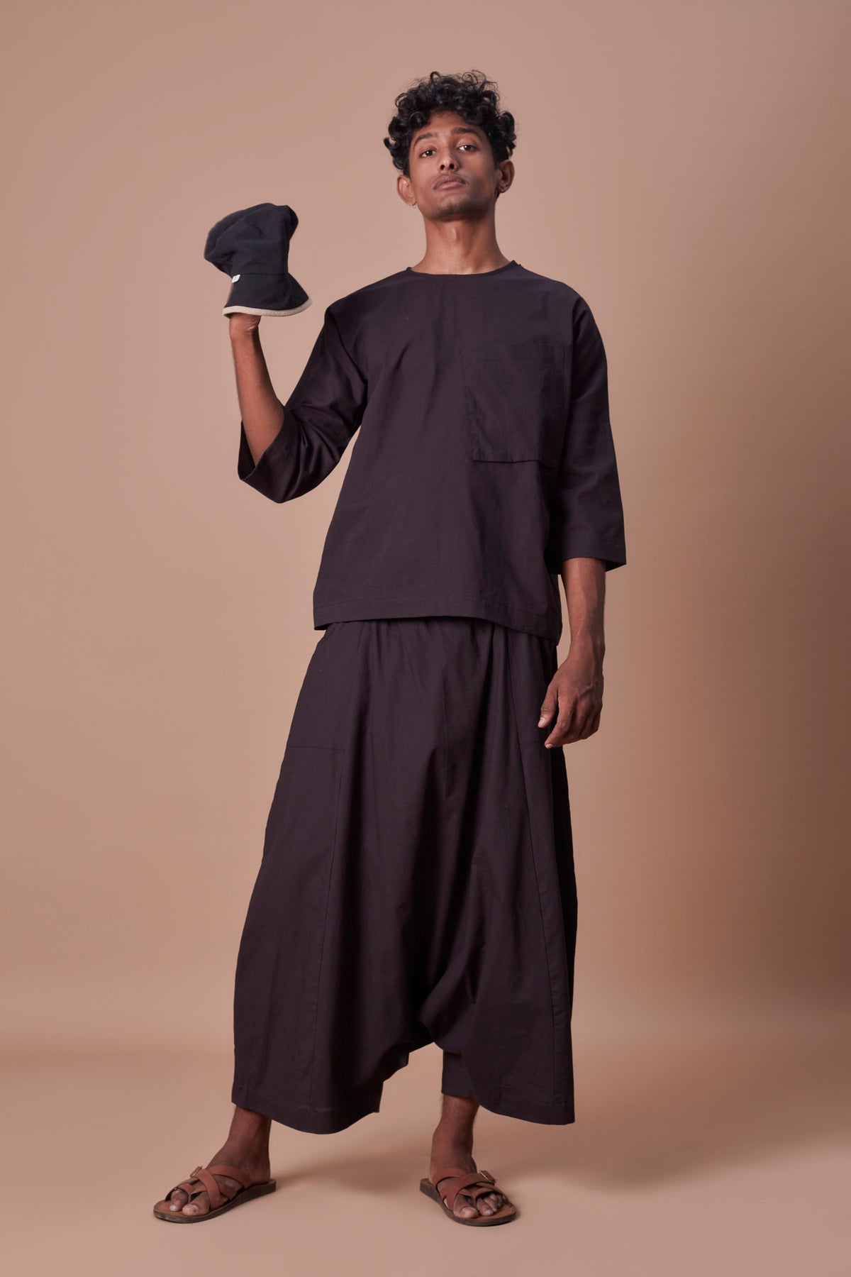 Black cross pocket top &amp; harem pants