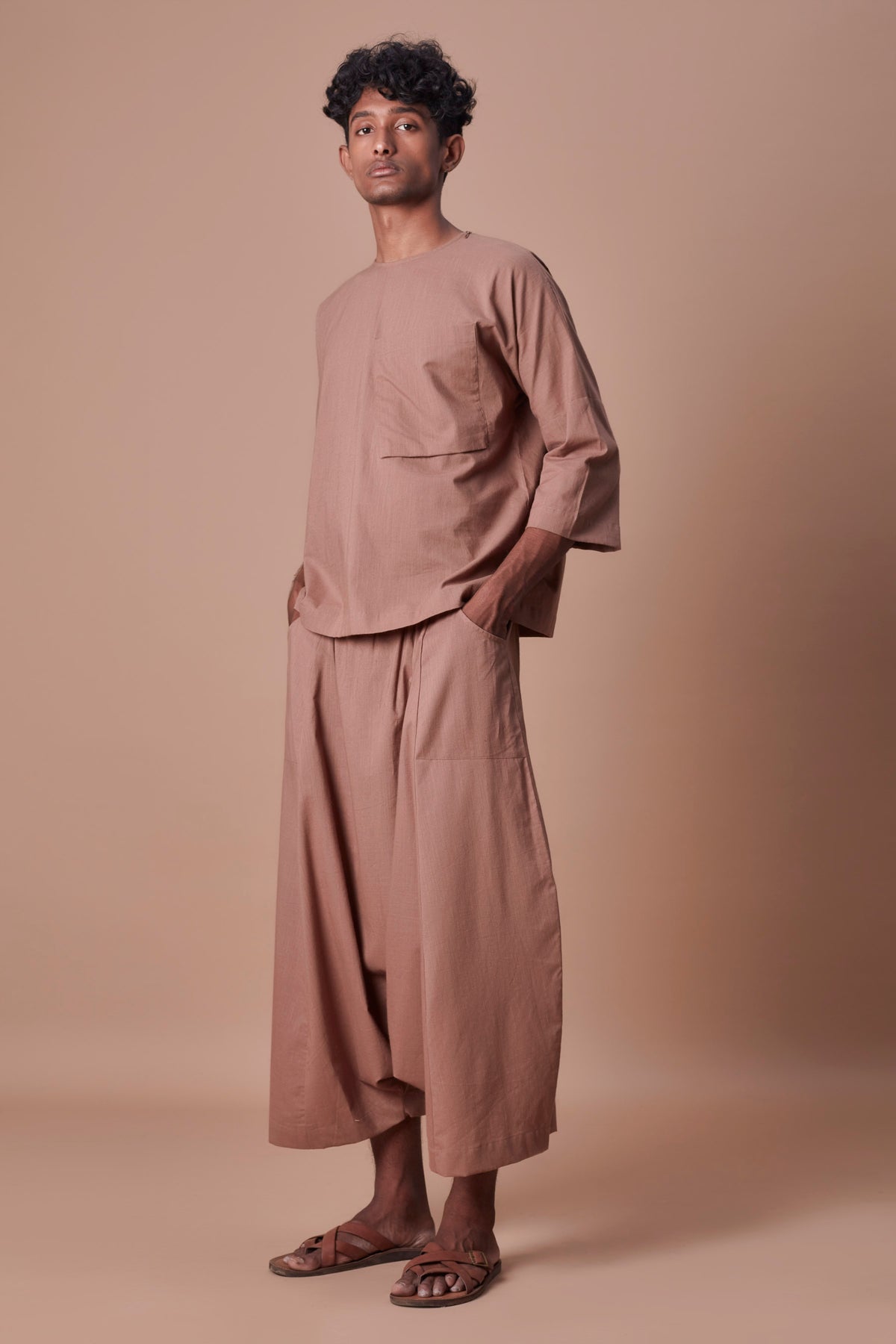 Brown cross pocket top &amp; harem pants