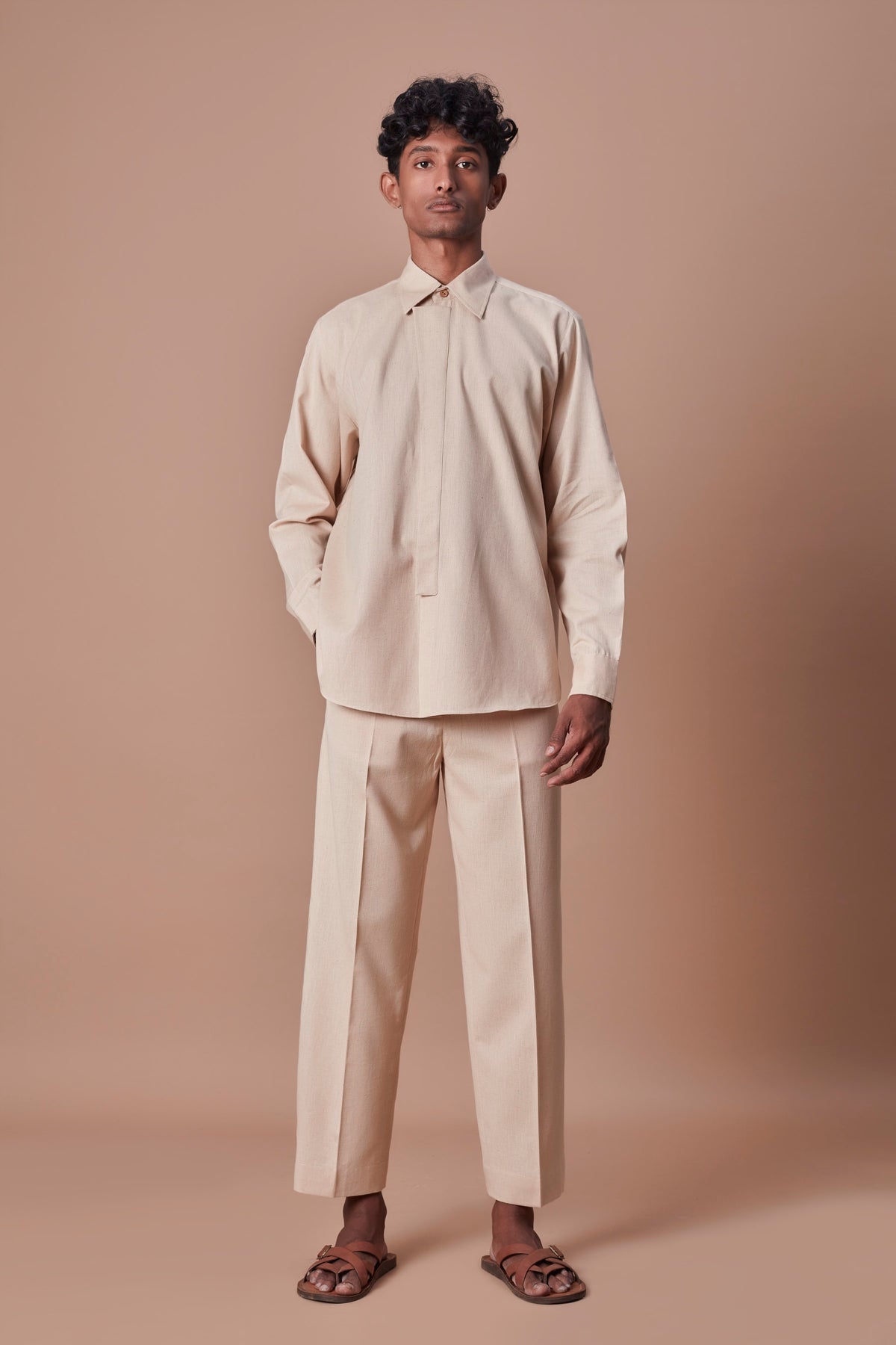 Beige placket shirt and ankle pant