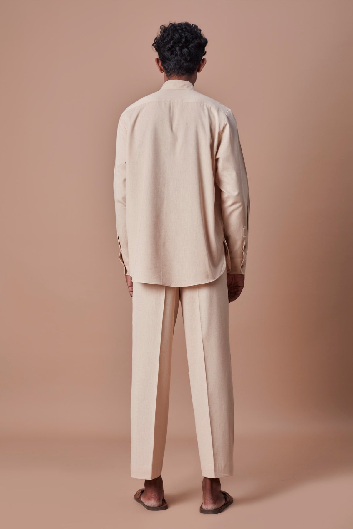 Beige placket shirt and ankle pant