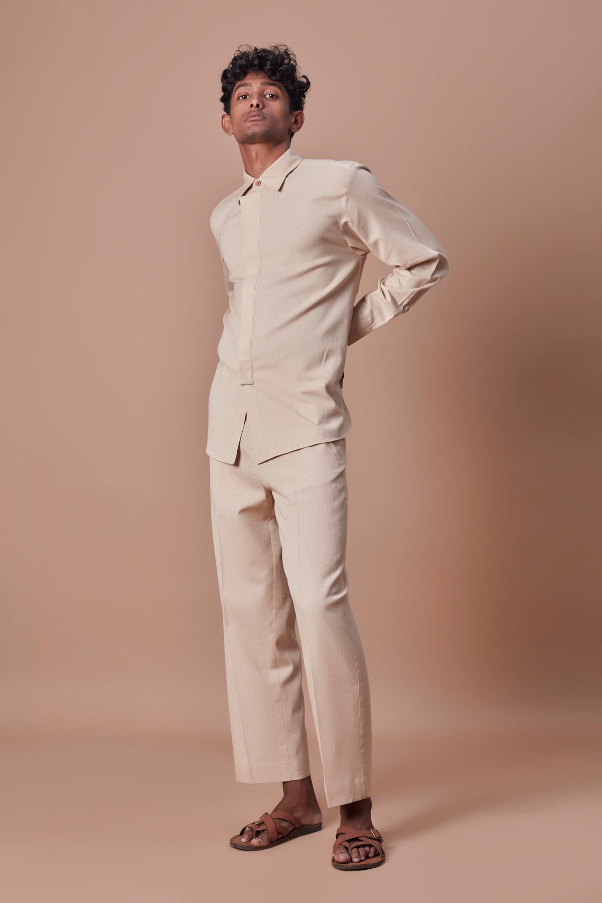 Beige placket shirt and ankle pant