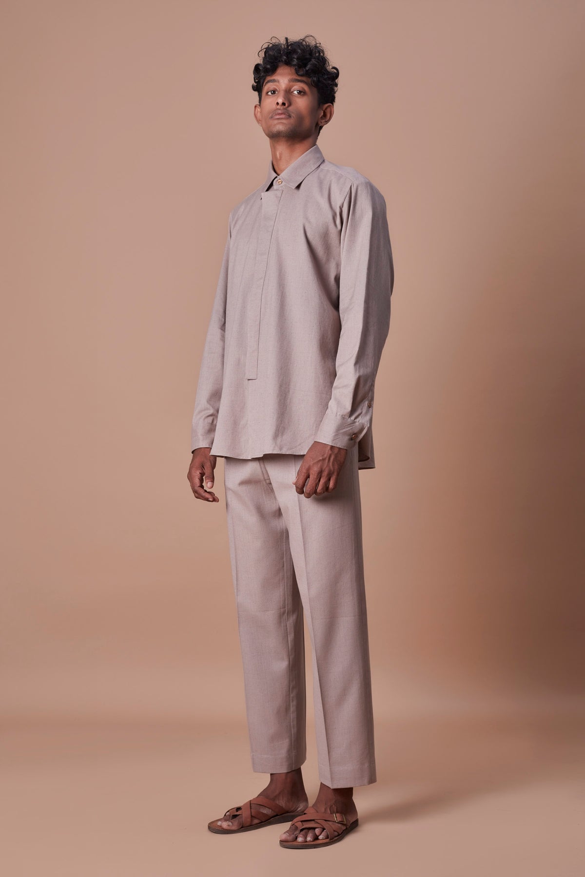 Grey placket shirt and ankle pant