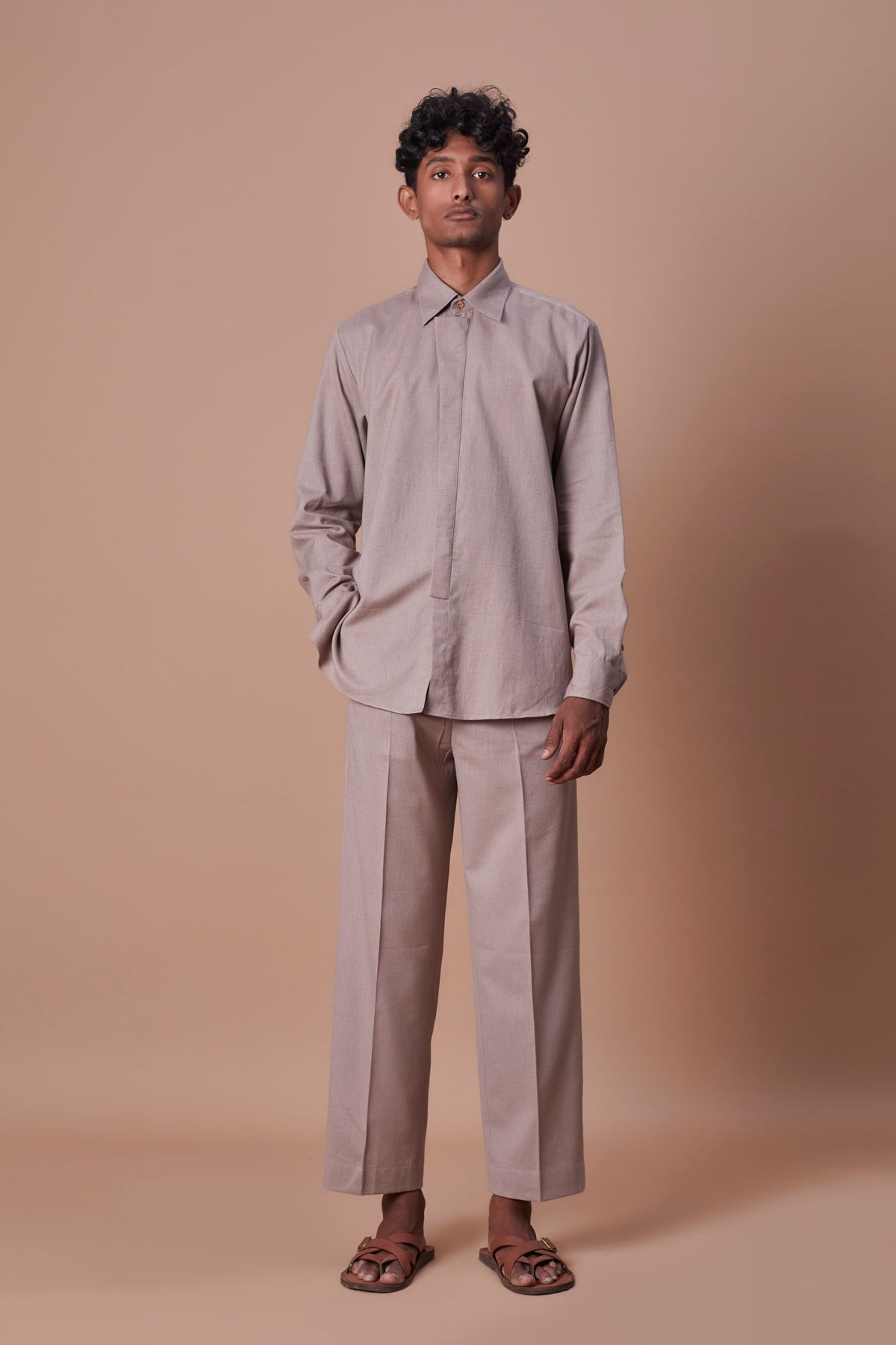 Grey placket shirt and ankle pant