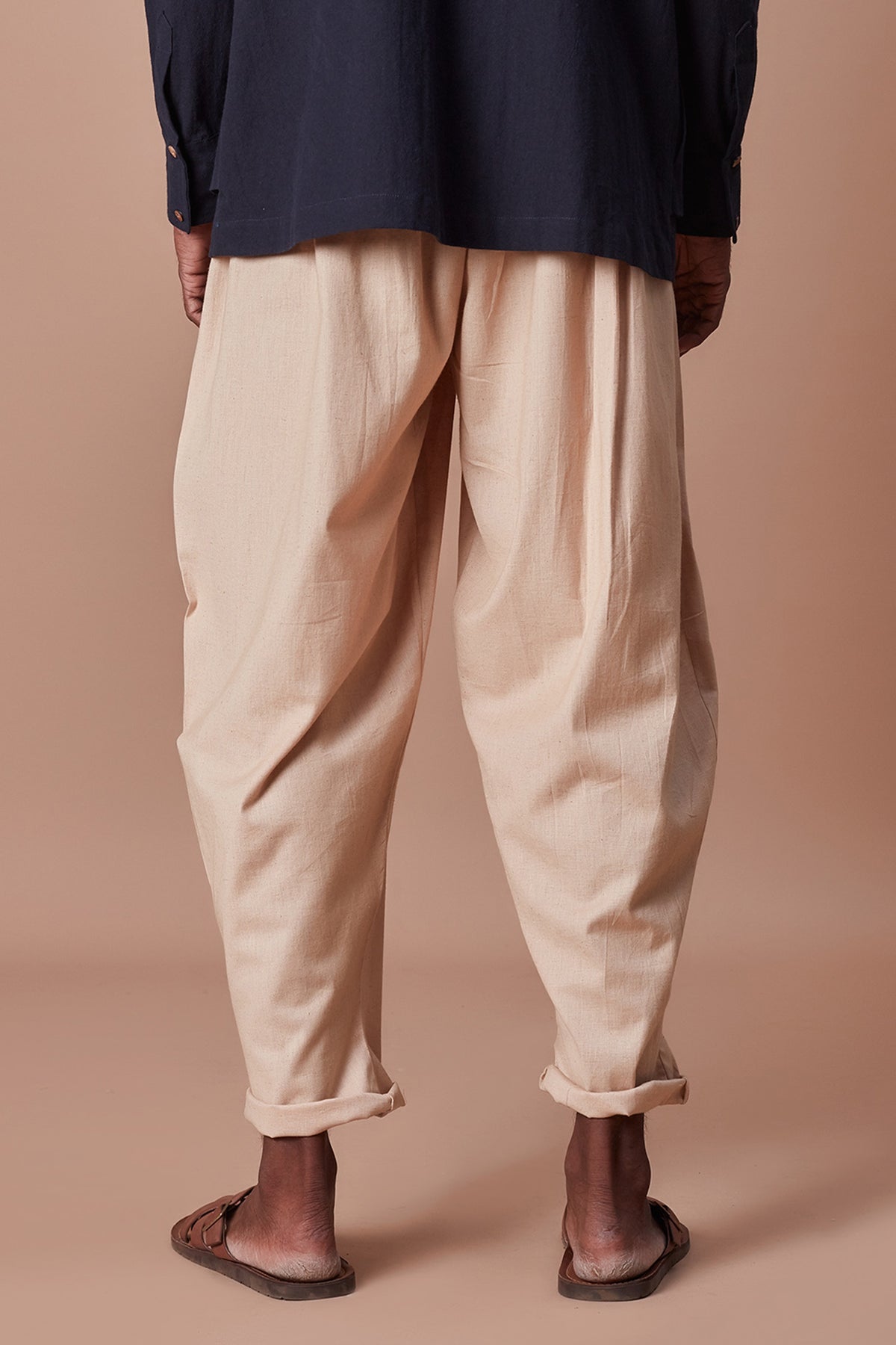 Beige pleated balloon pants