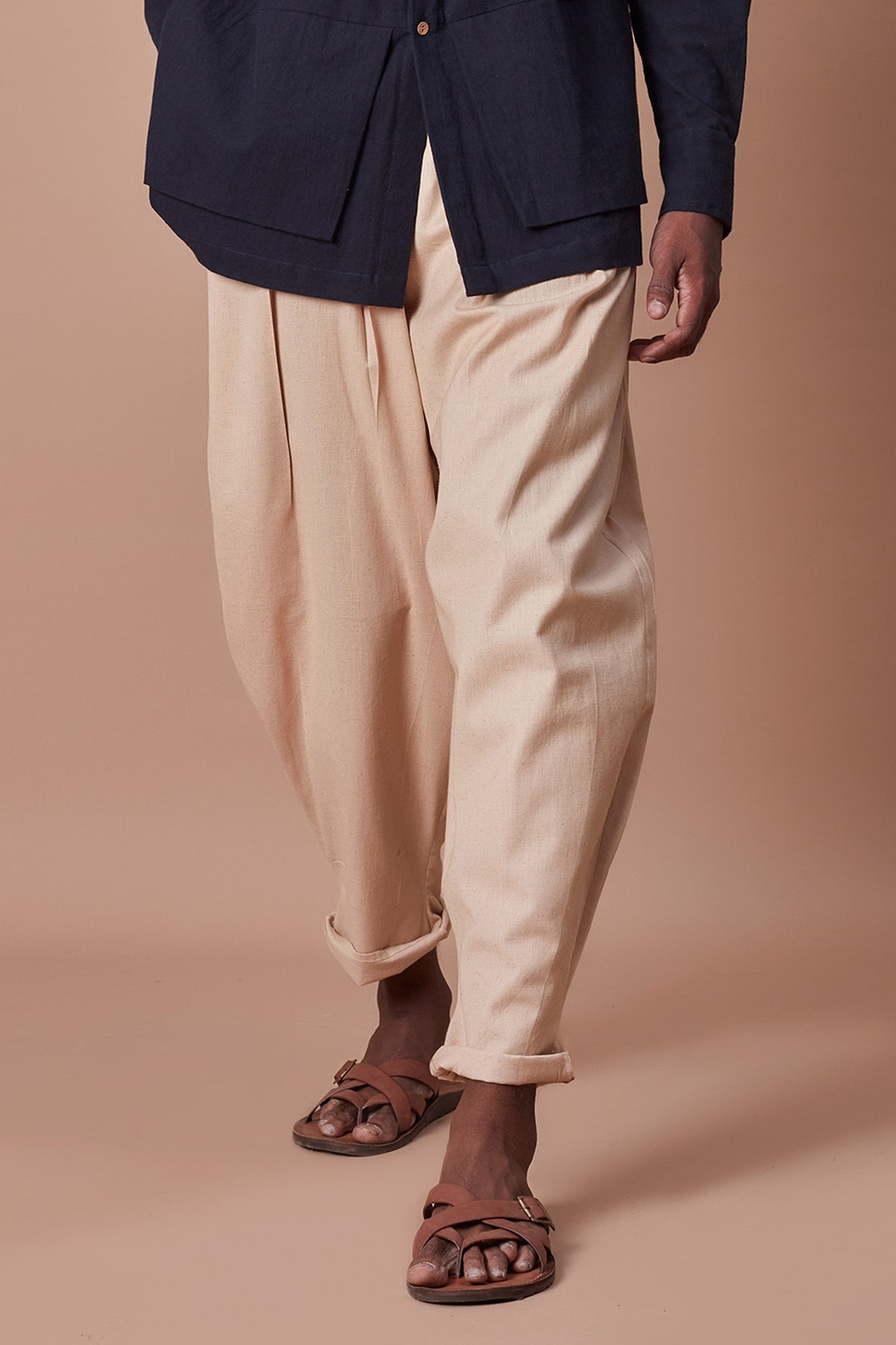 Beige pleated balloon pants