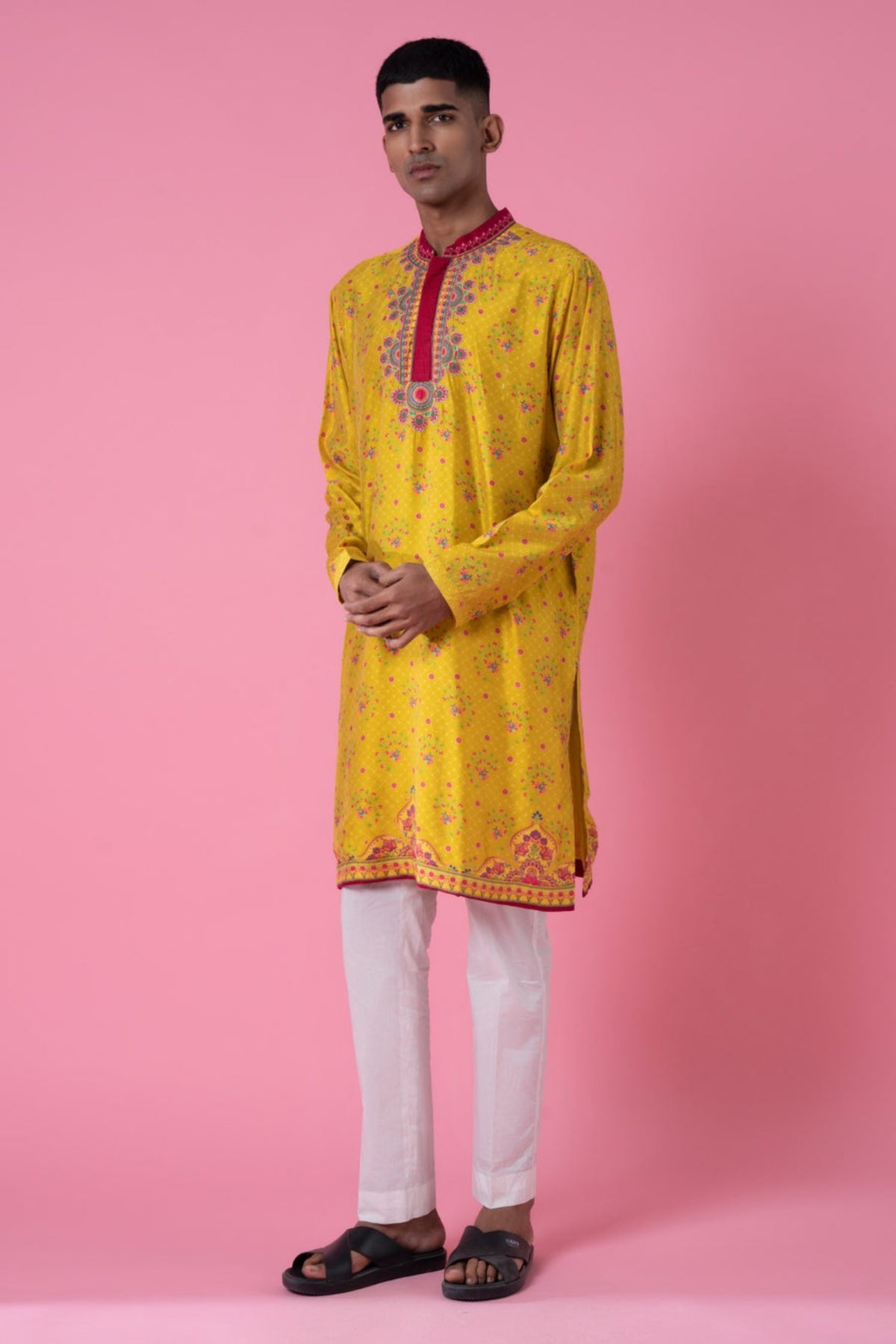 Yellow ochre embroidered kurta set