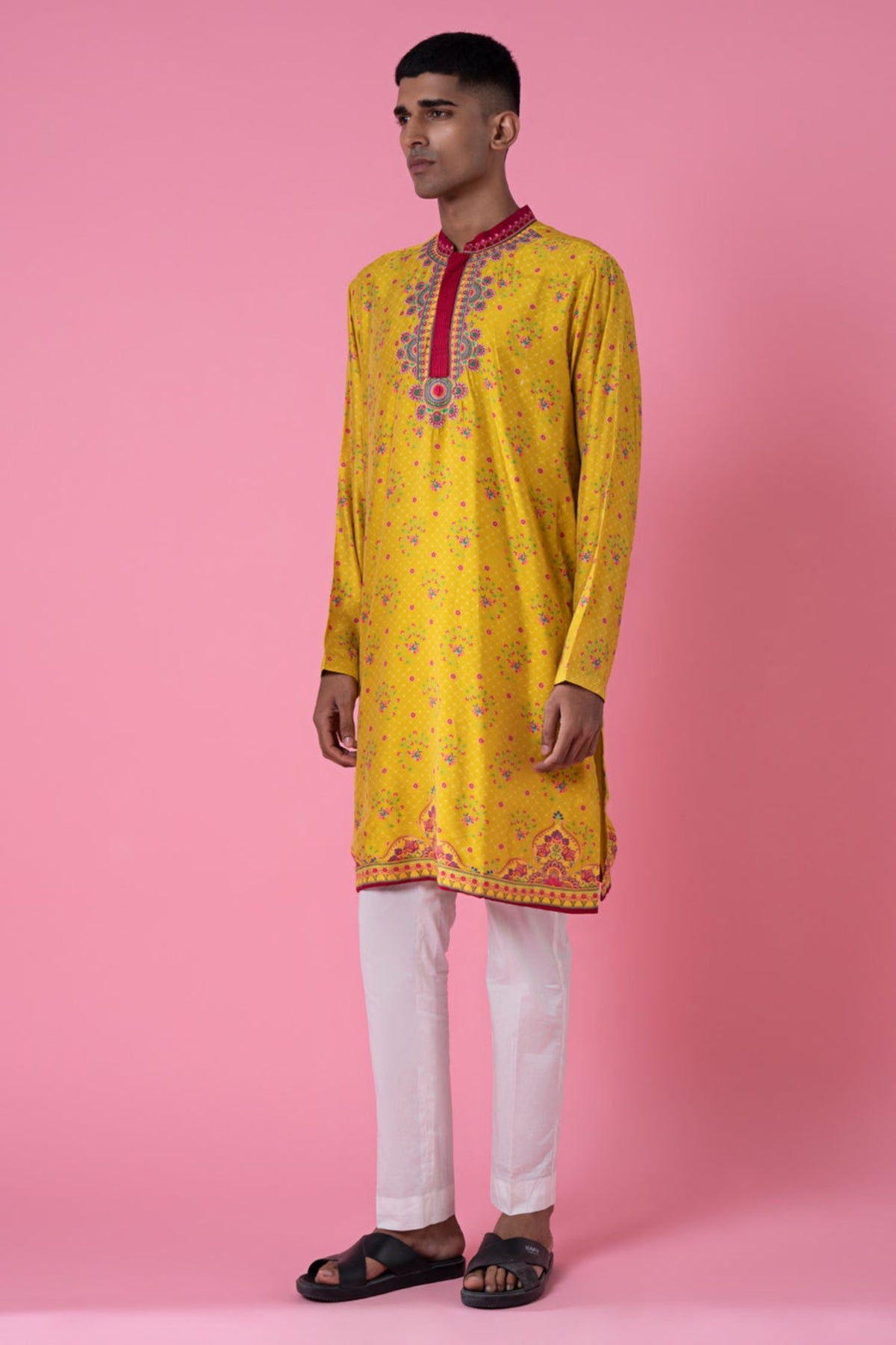 Yellow ochre embroidered kurta set