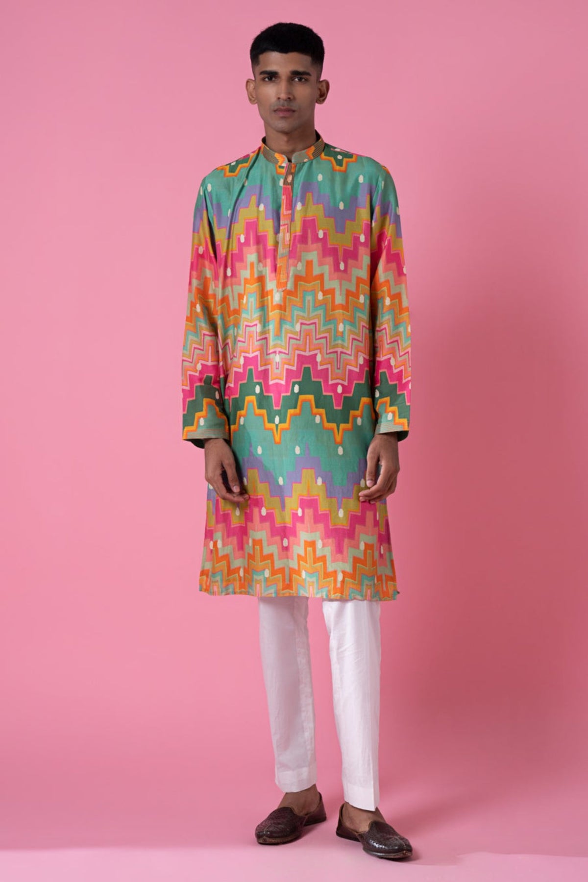 Cubic chevron multi colour printed kurta set