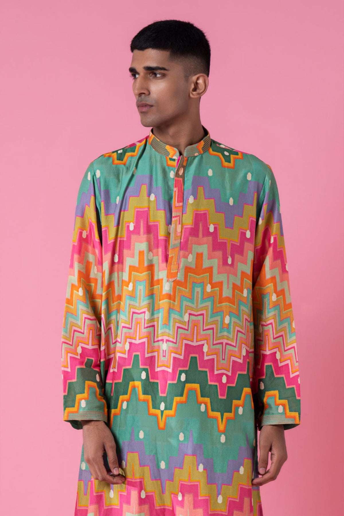 Cubic chevron multi colour printed kurta set