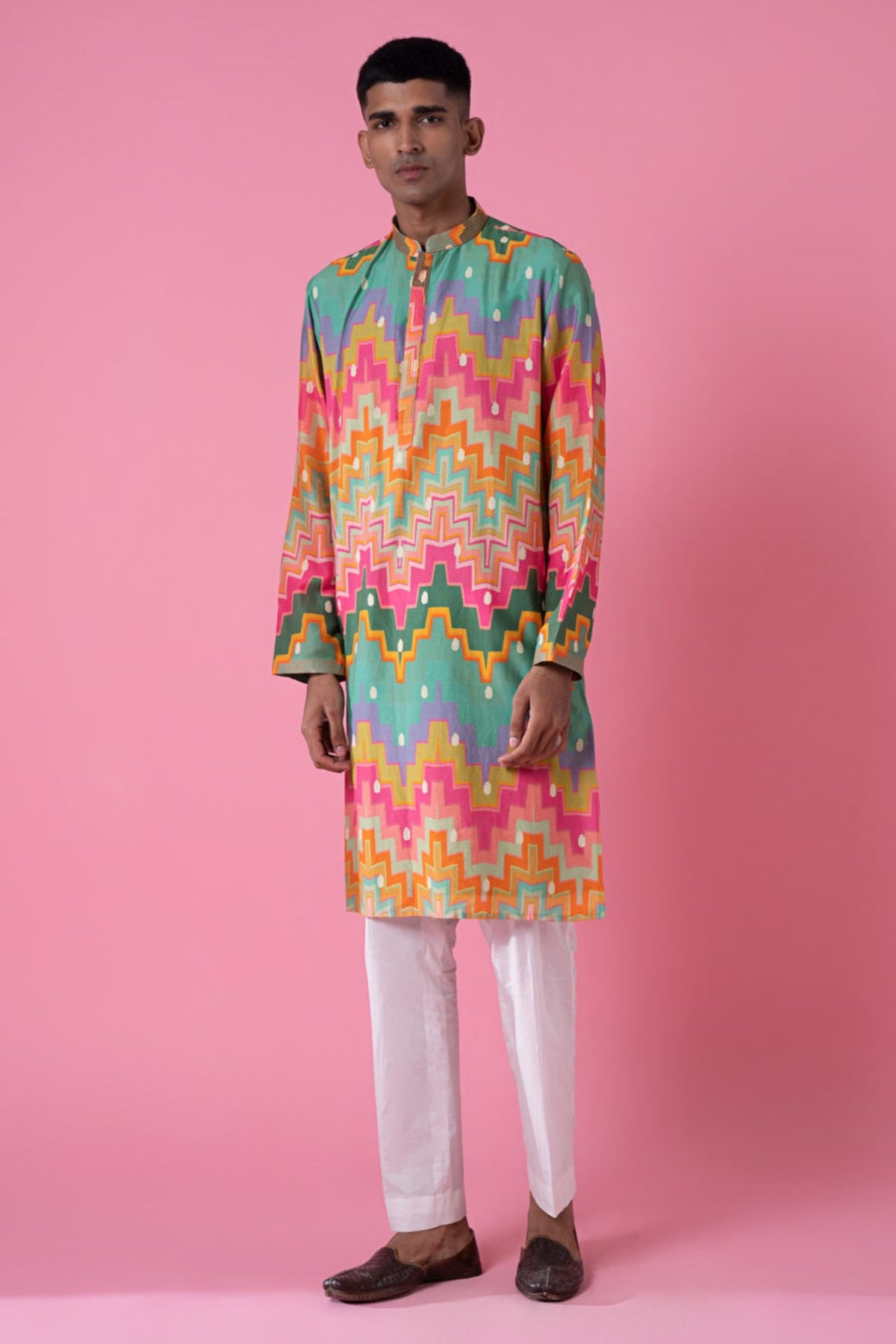 Cubic chevron multi colour printed kurta set