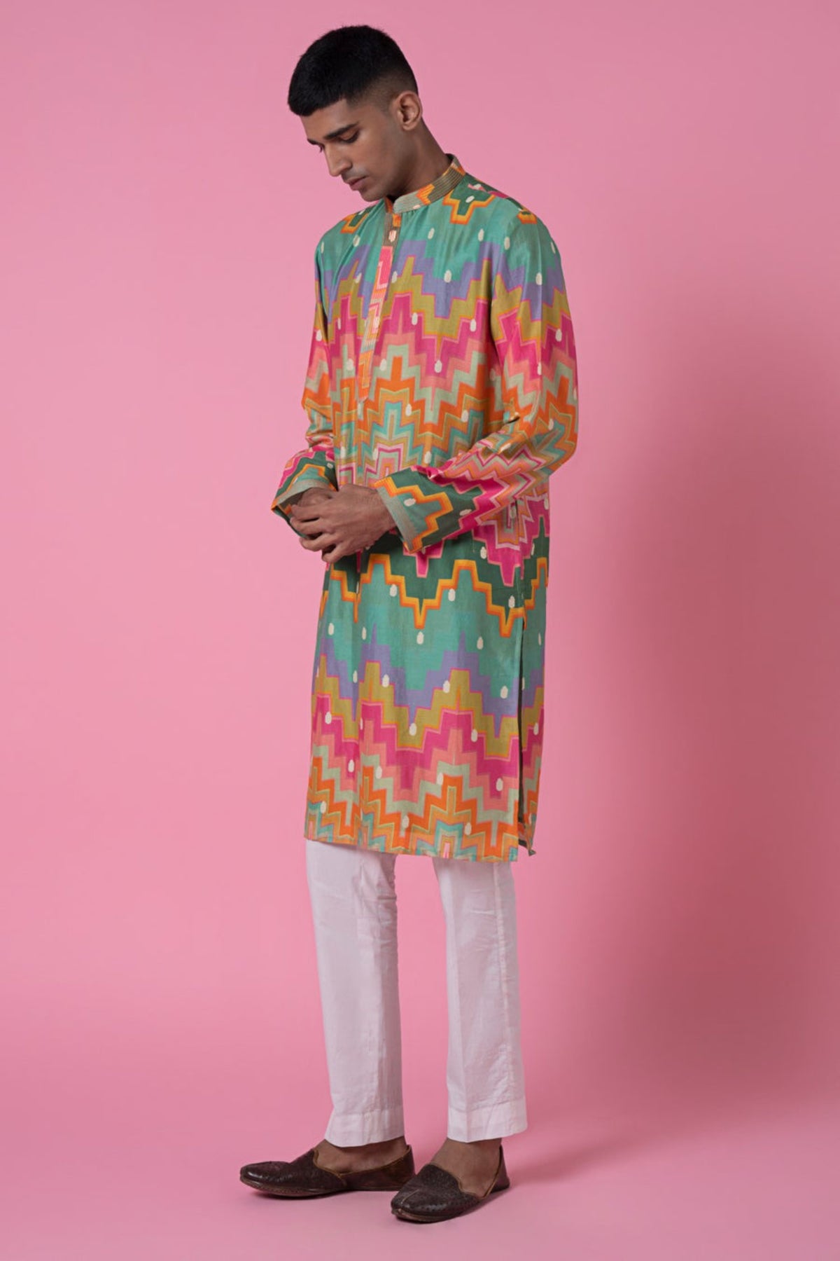 Cubic chevron multi colour printed kurta set