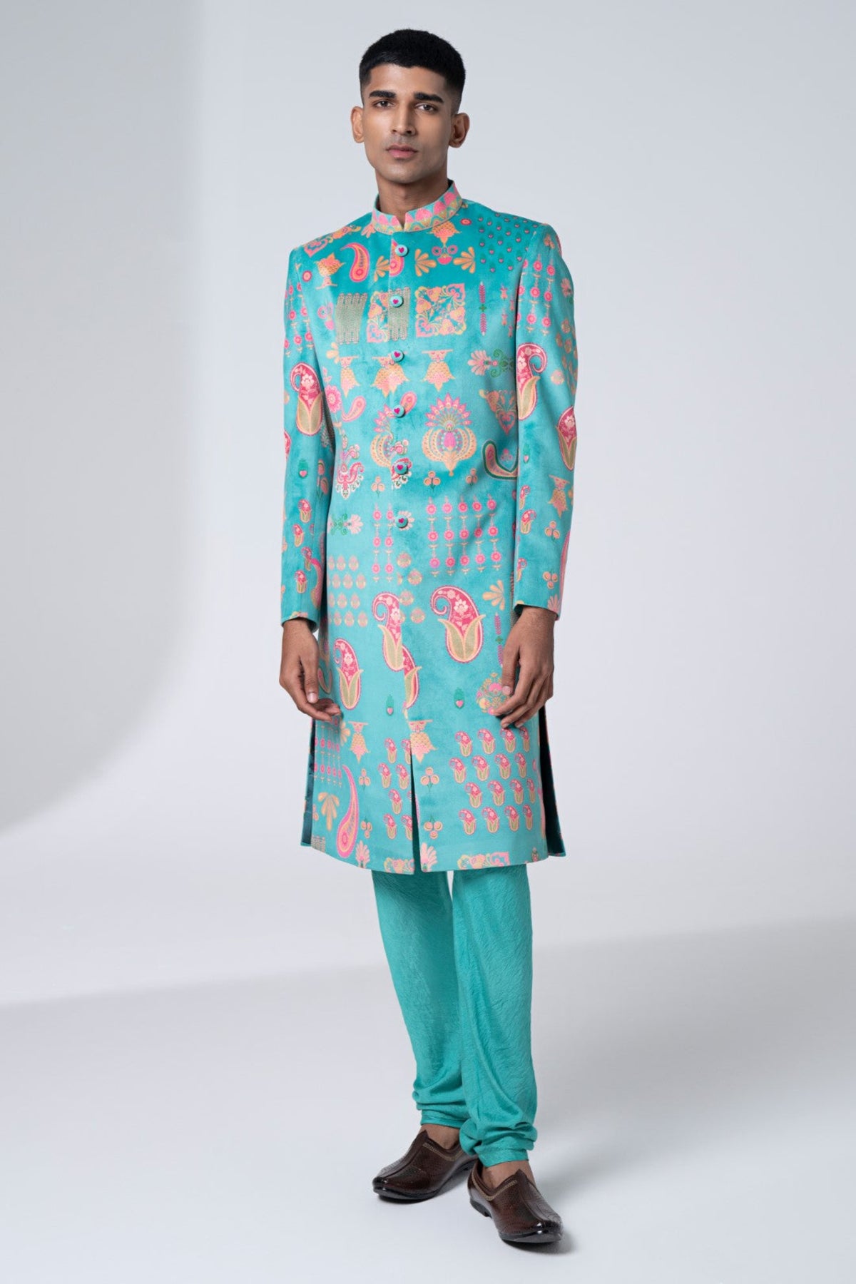 signature sea green sherwani set