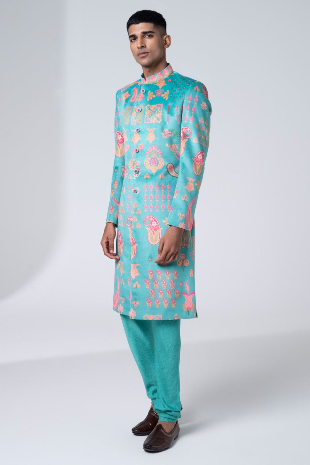 signature sea green sherwani set