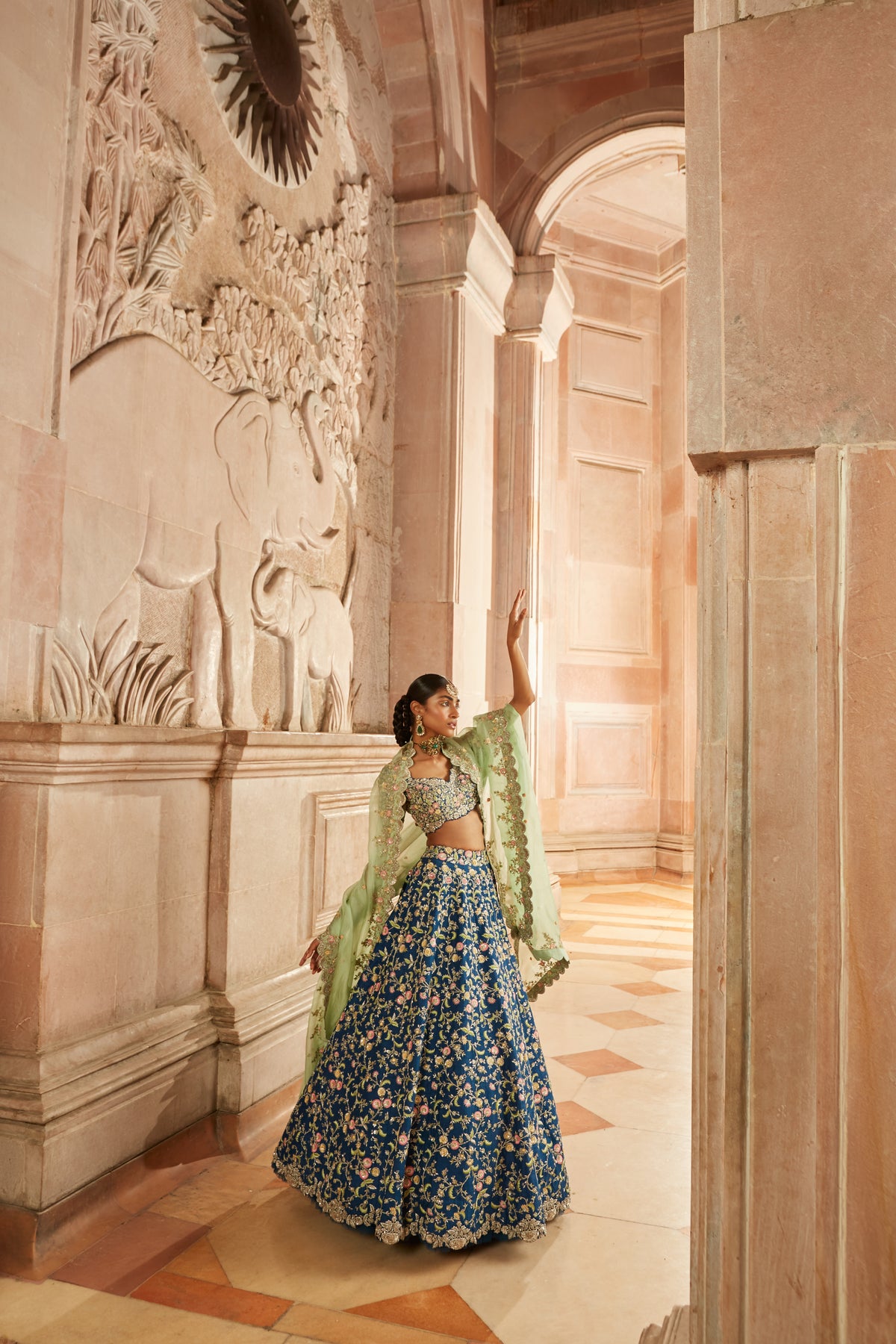 Dark Teal Embroidered Lehenga