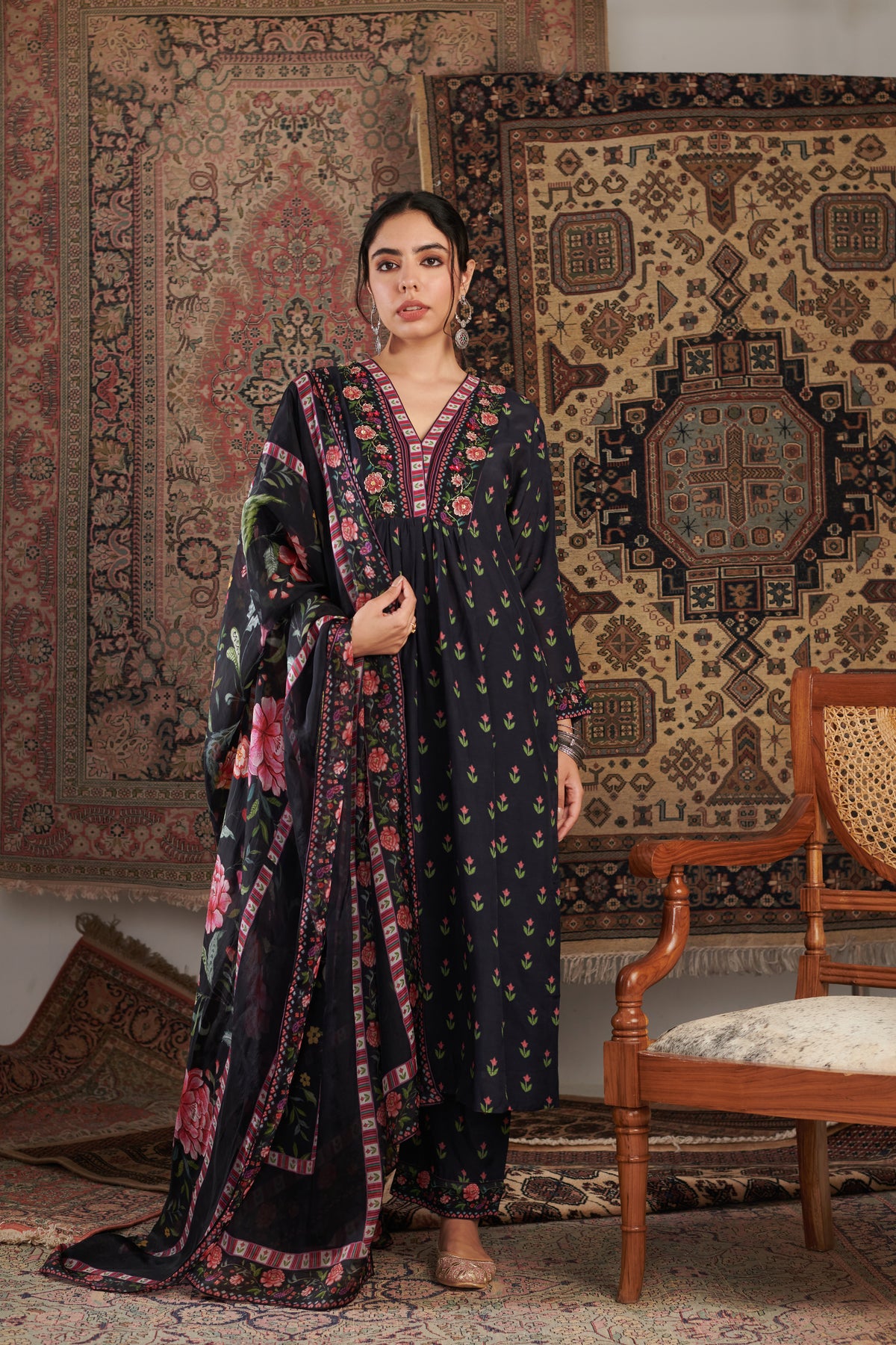 Gul Embroidered Black Kurta Set