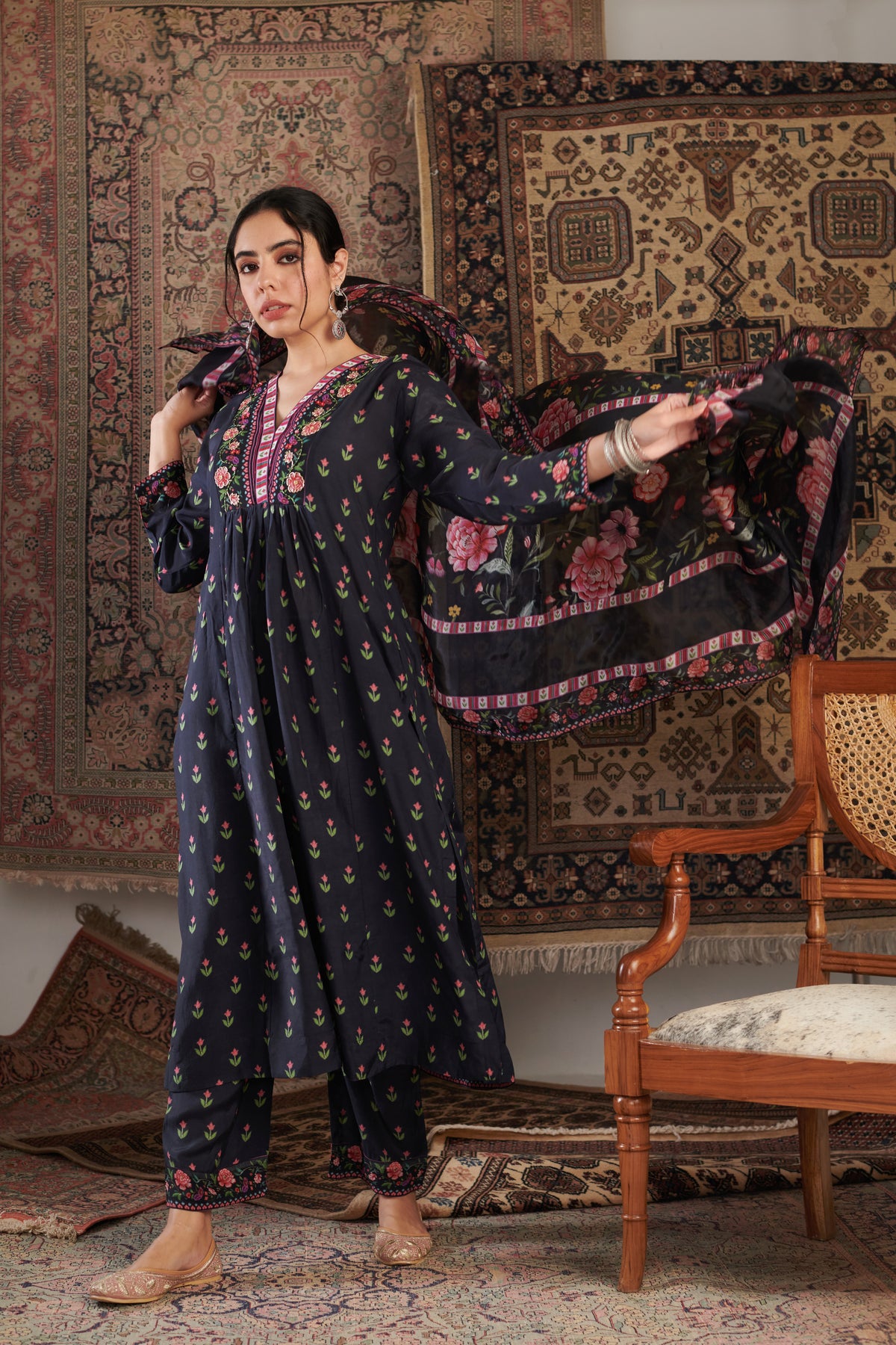 Gul Embroidered Black Kurta Set