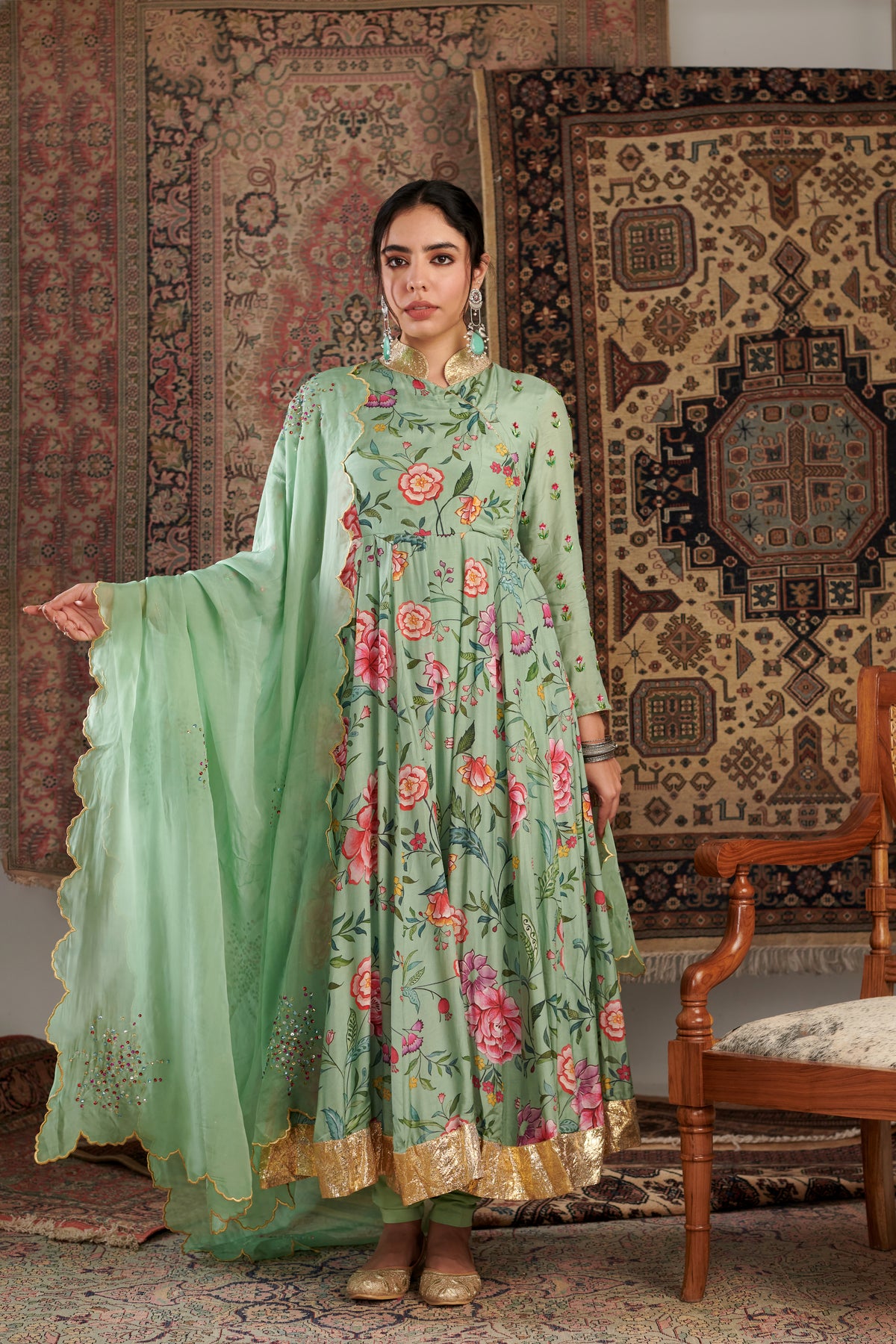 Aks Mint Green Anarkali Set