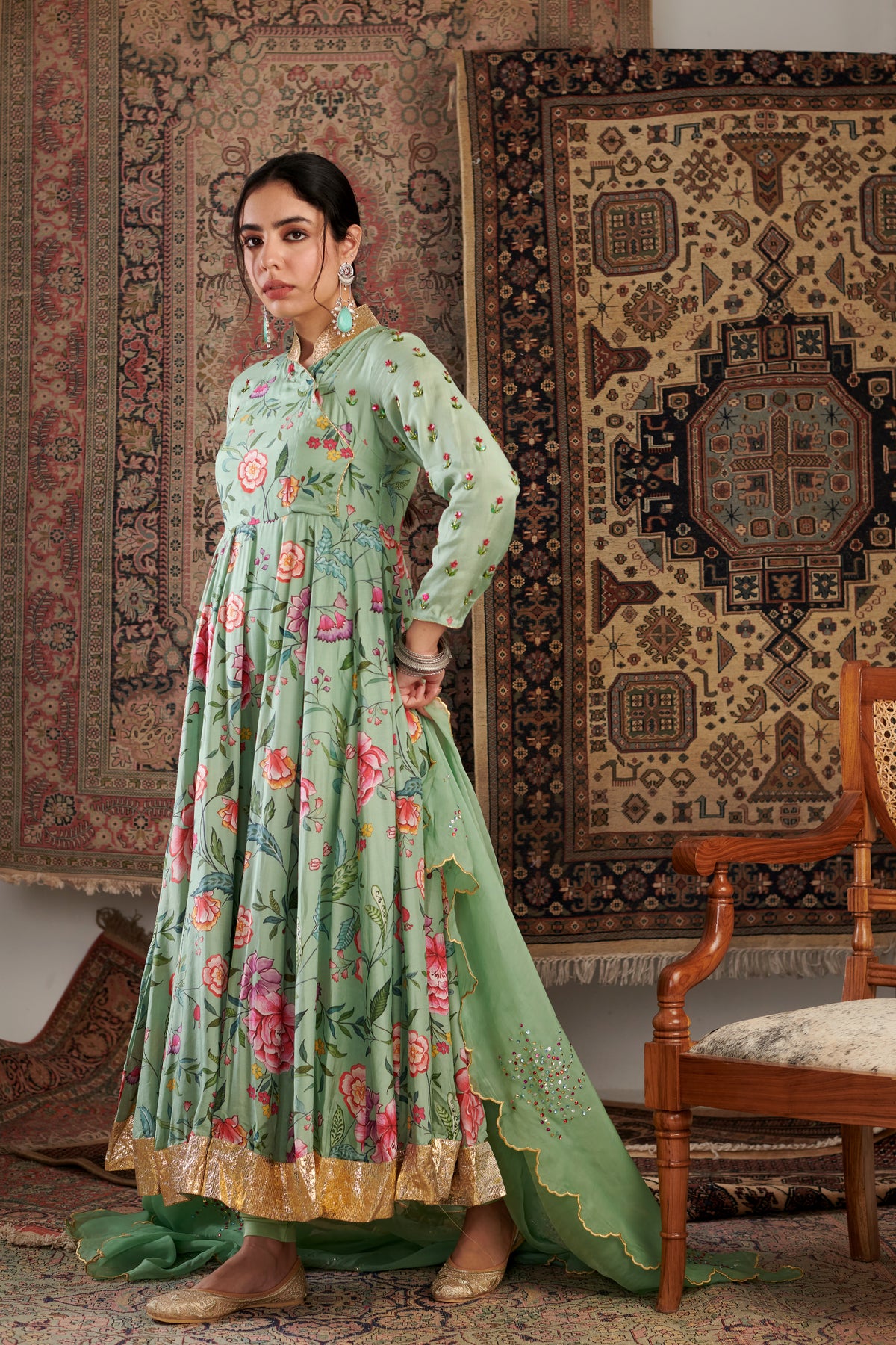 Aks Mint Green Anarkali Set