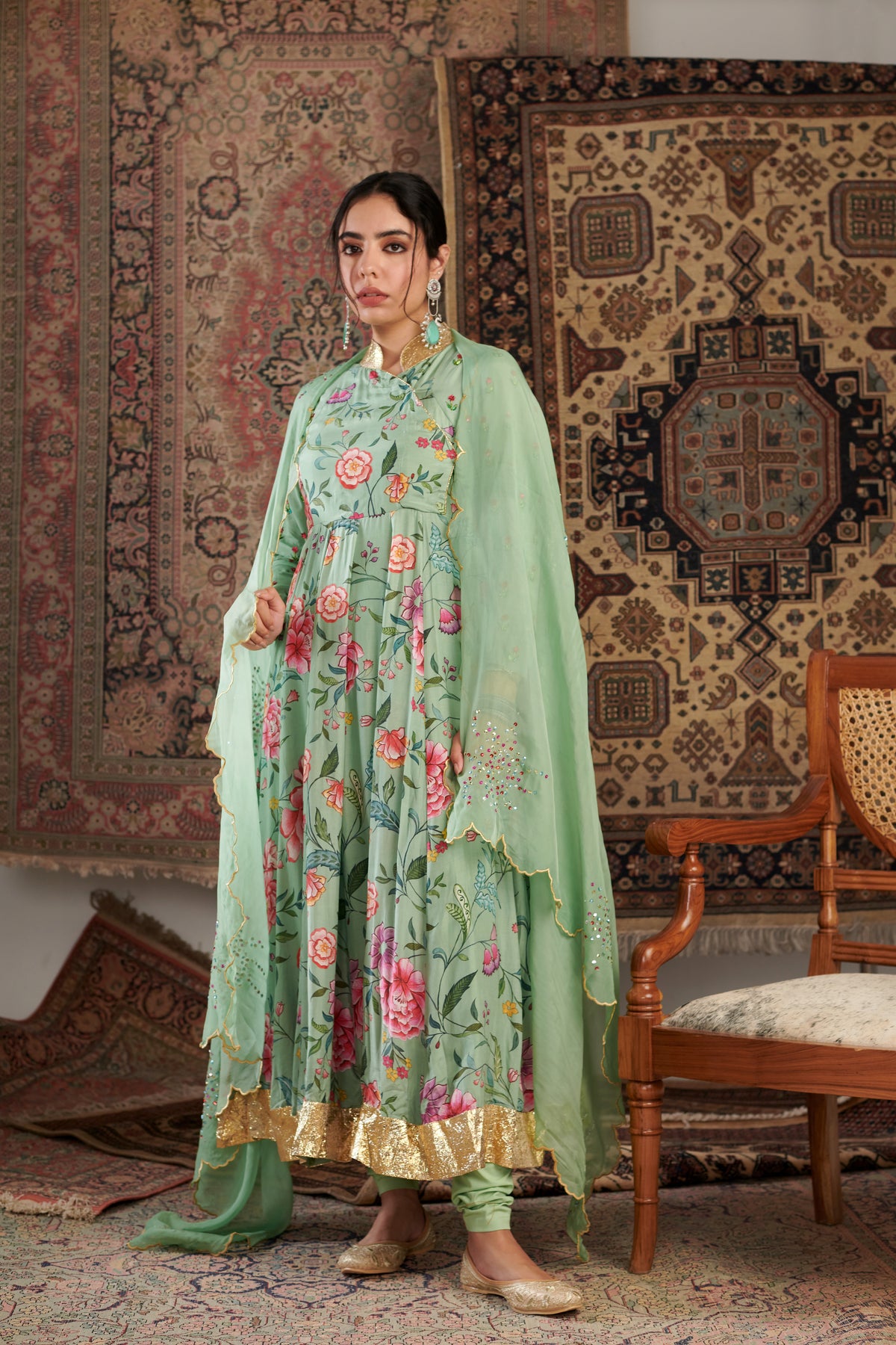 Aks Mint Green Anarkali Set