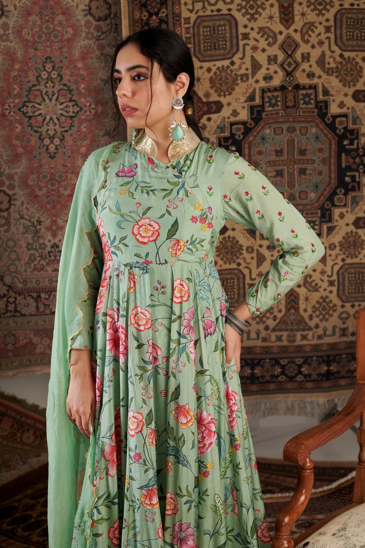 Aks Mint Green Anarkali Set