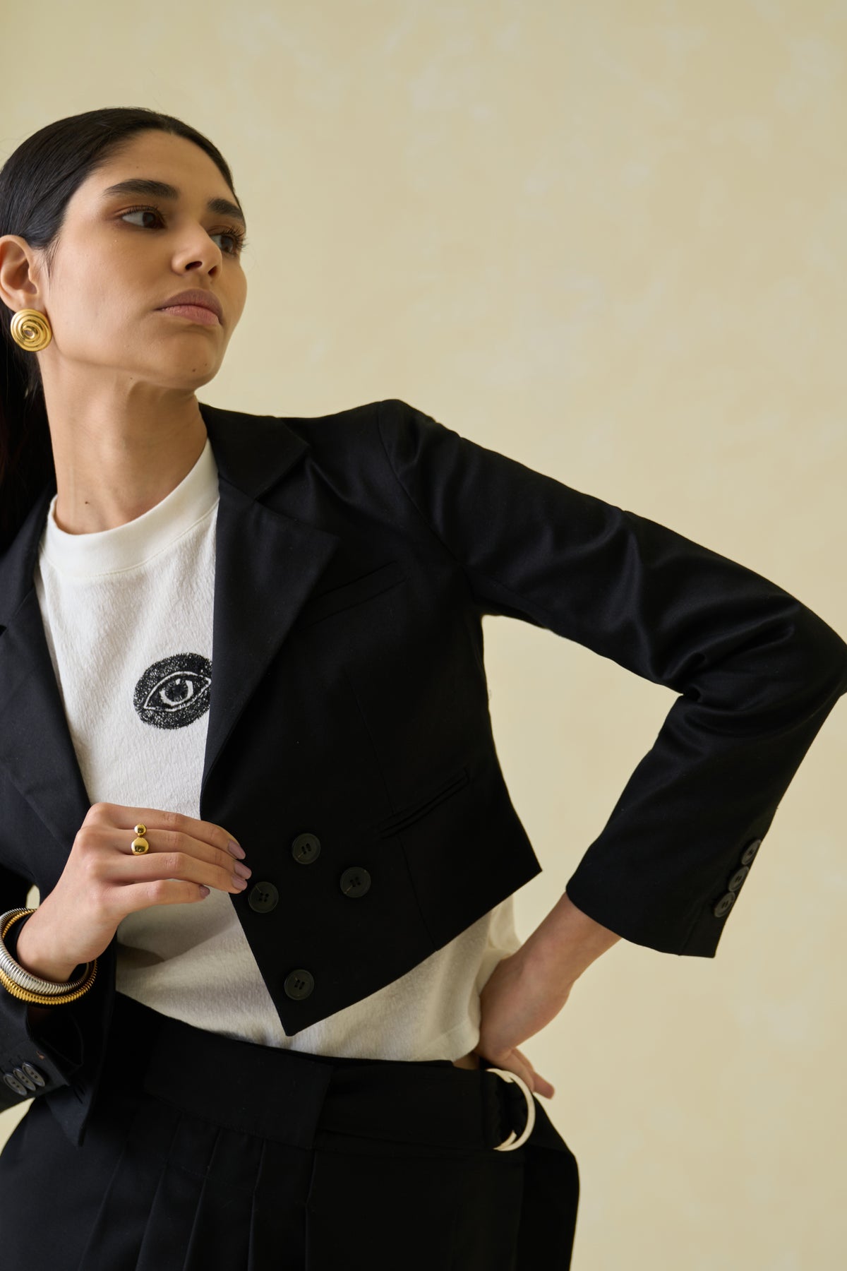 Moonless Night Twill Cropped Blazer