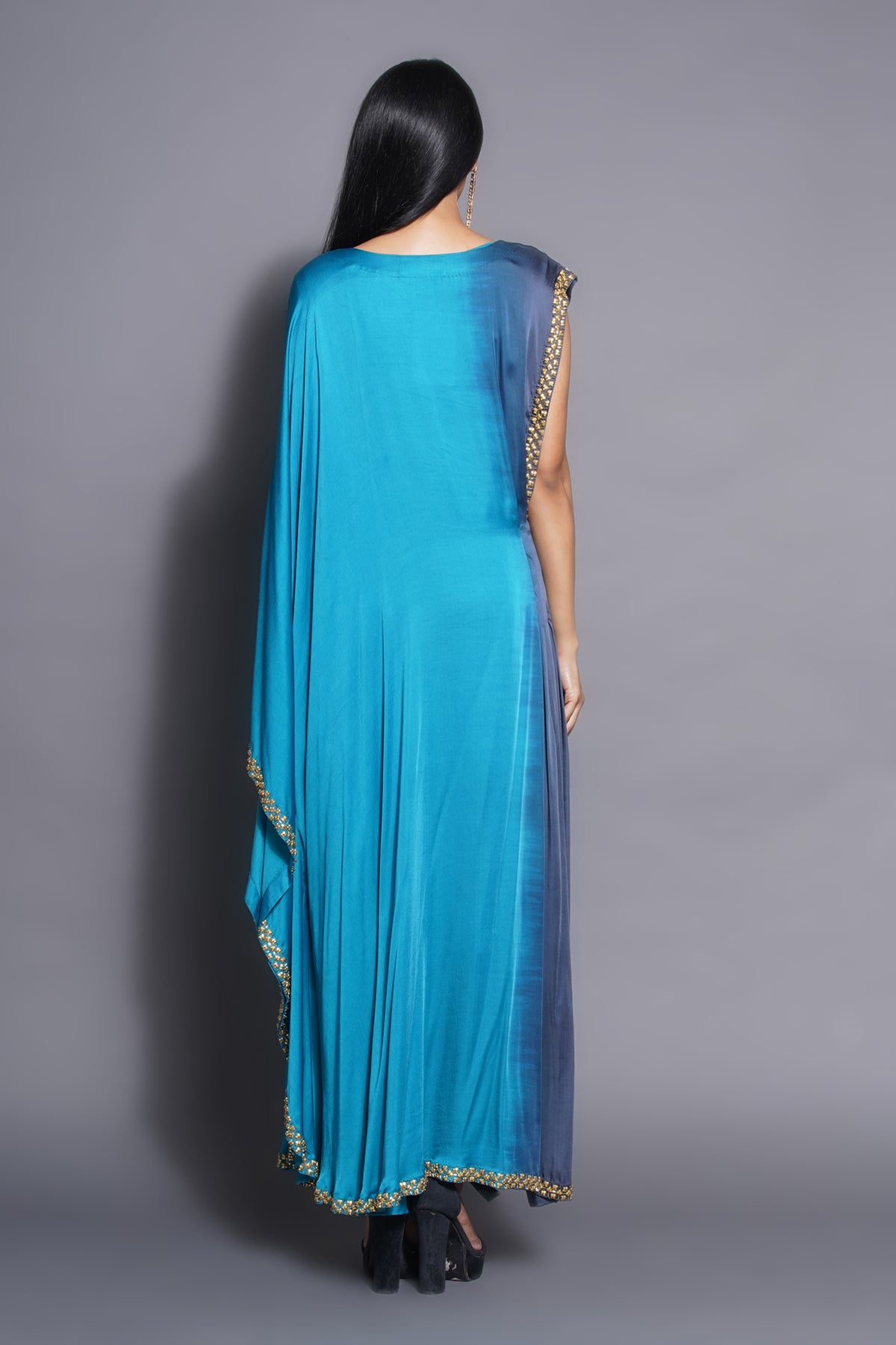 Pleated Ocean Blue Draped Gown