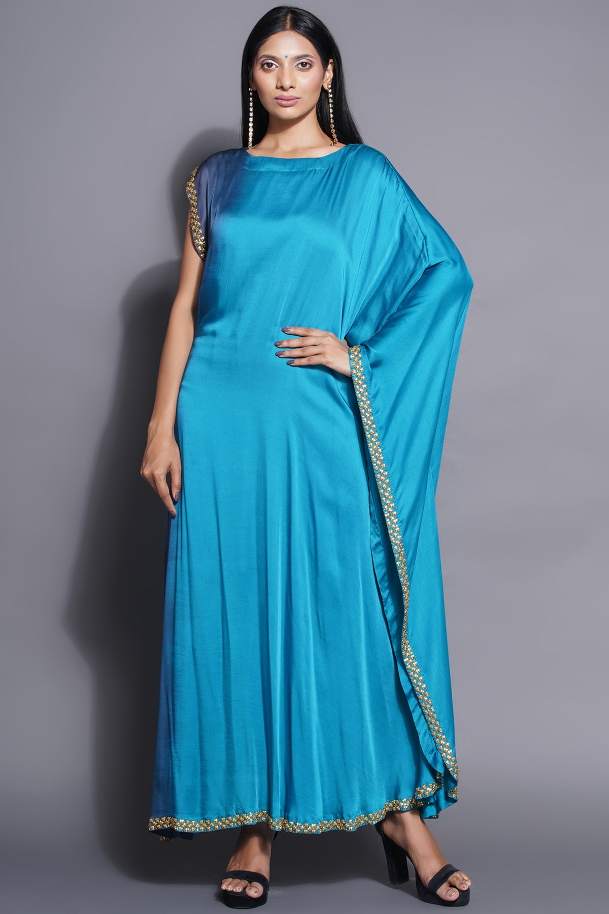 Pleated Ocean Blue Draped Gown