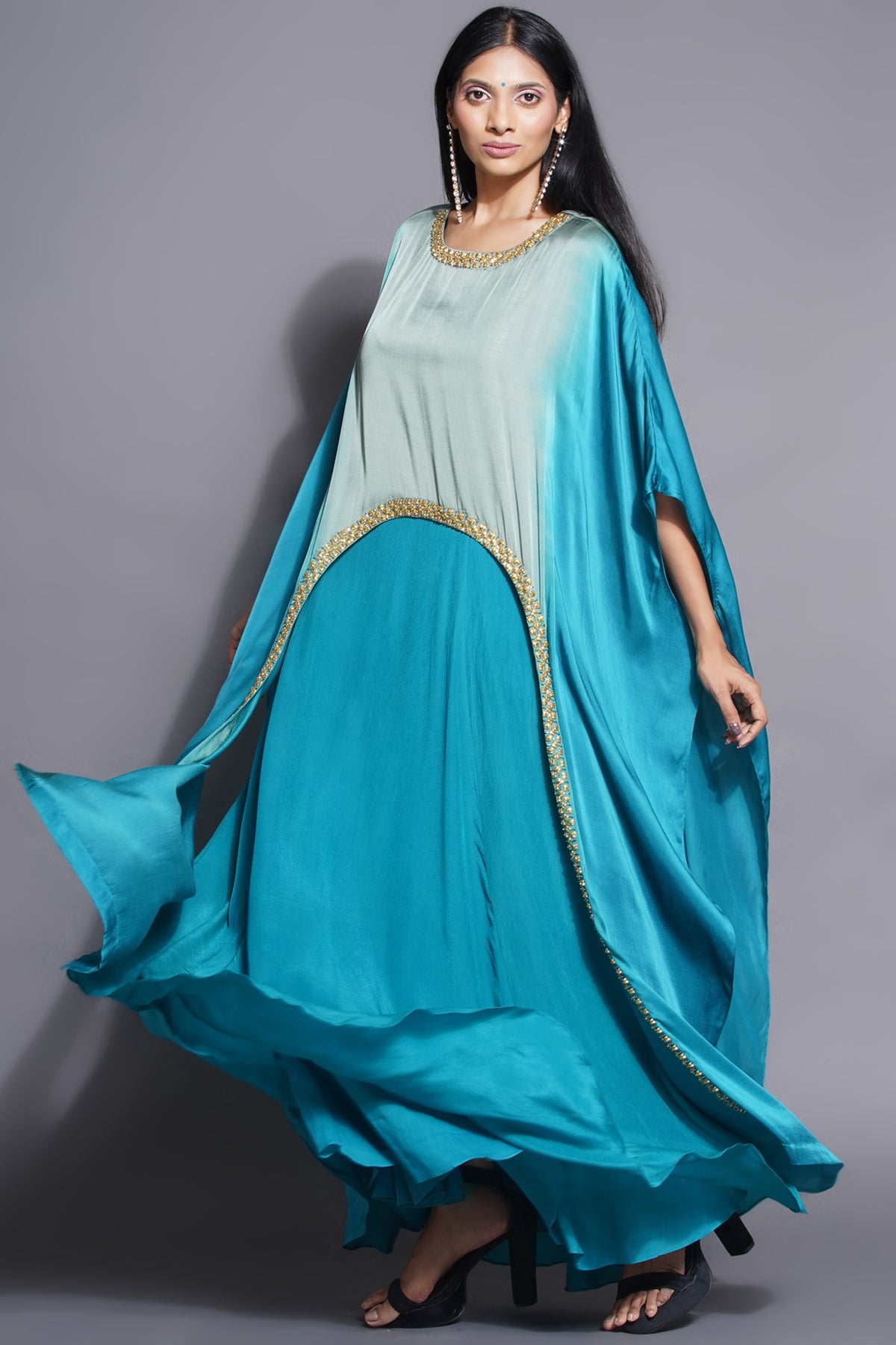 Ocean Blue Gown With Cape