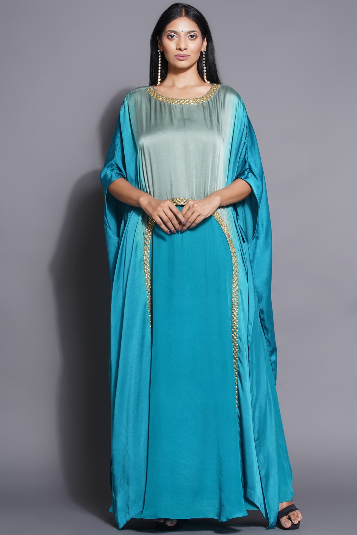 Ocean Blue Gown With Cape