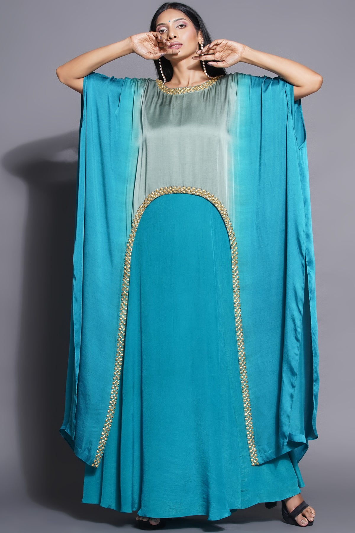 Ocean Blue Gown With Cape