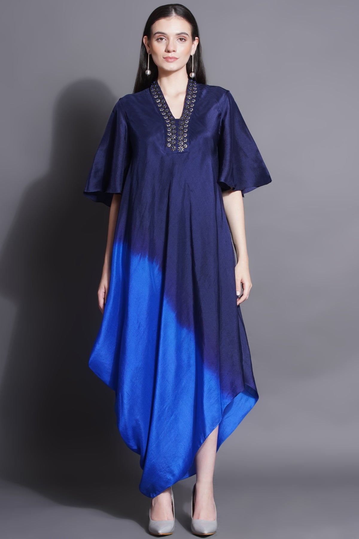 Asymmetric Royal Blue Drape Dress