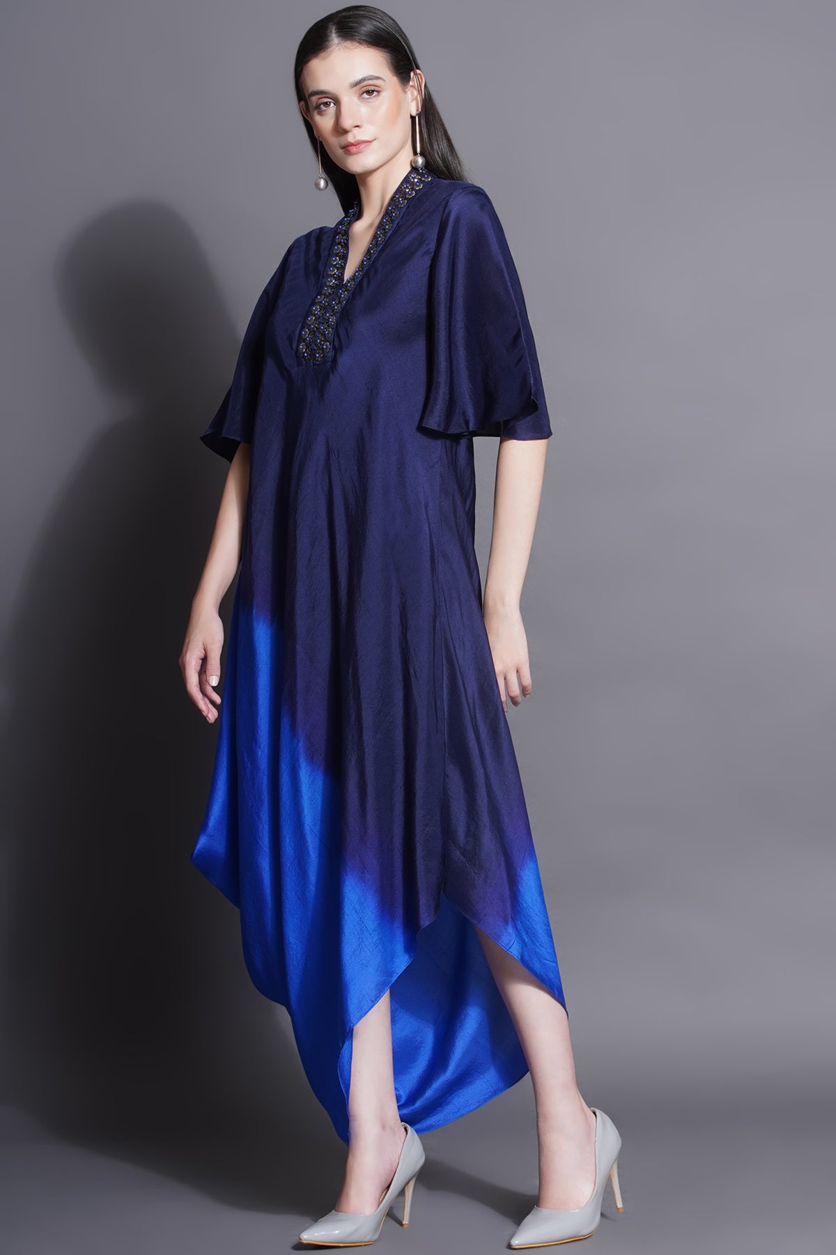 Asymmetric Royal Blue Drape Dress