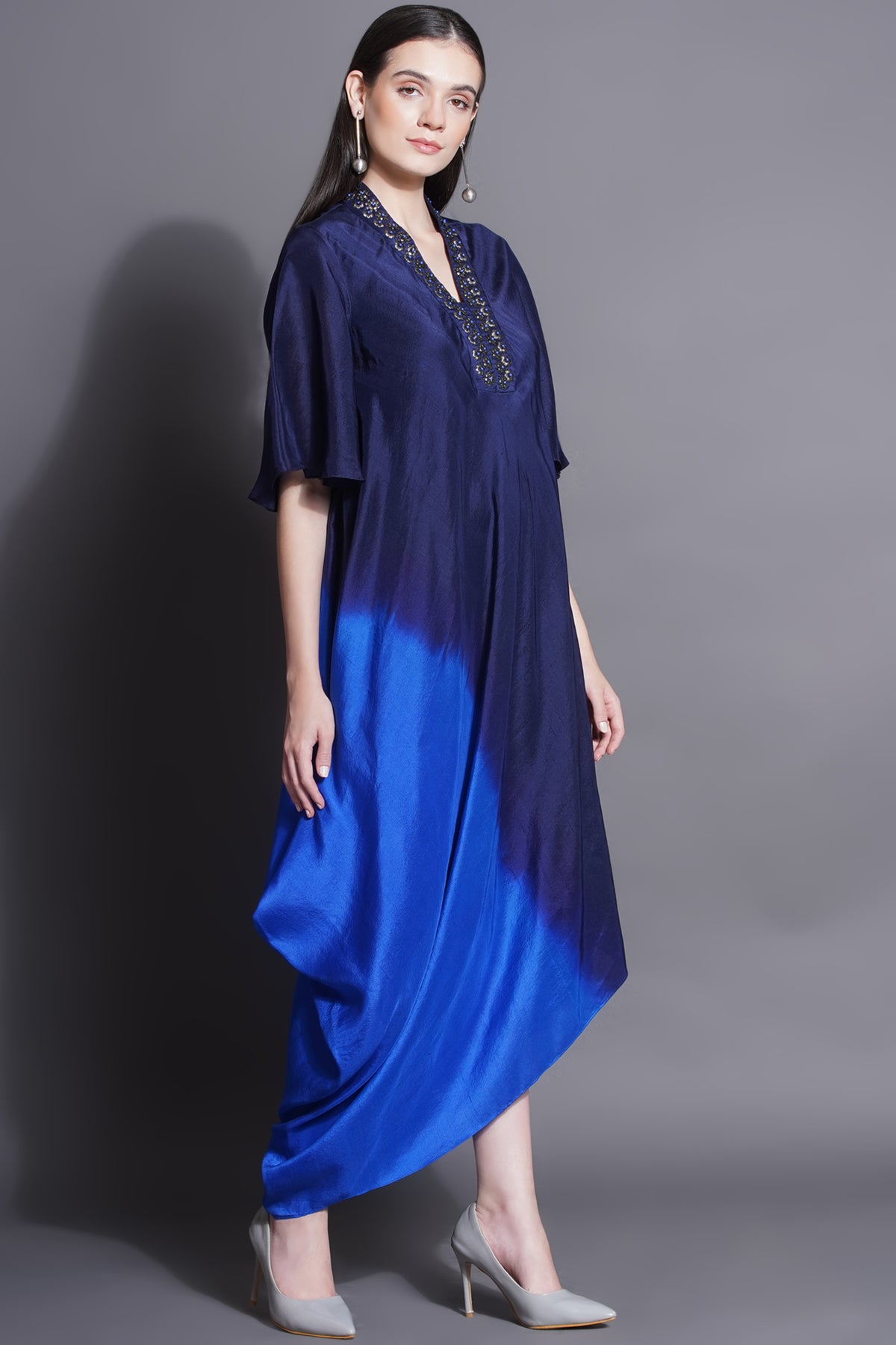 Asymmetric Royal Blue Drape Dress