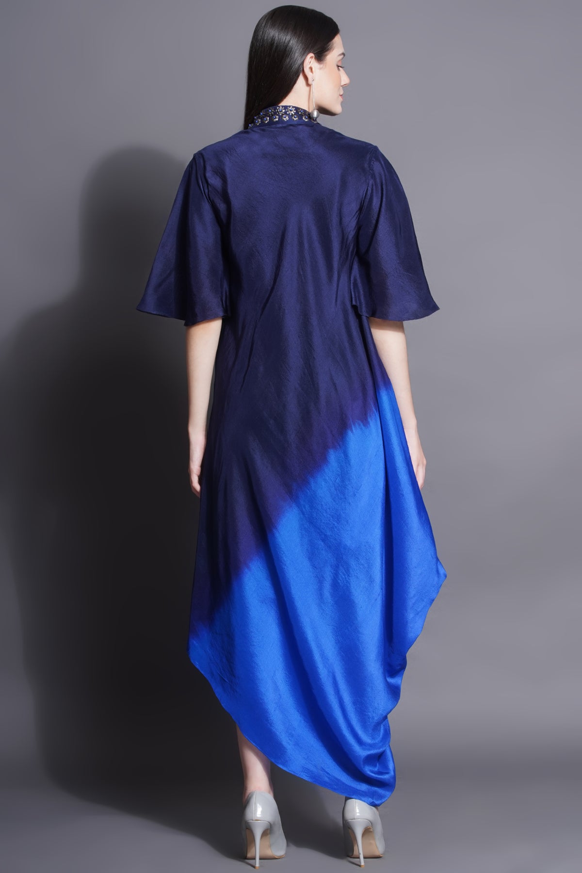 Asymmetric Royal Blue Drape Dress