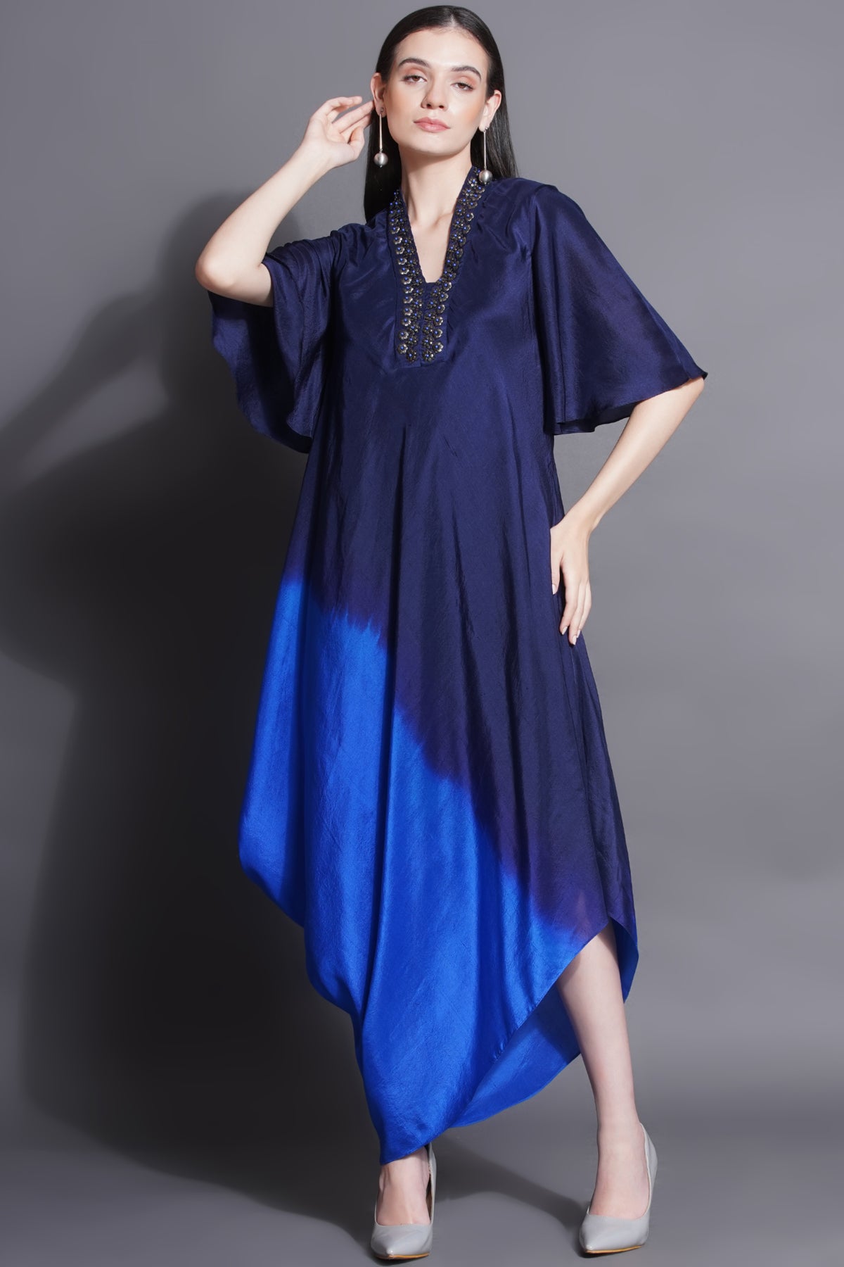 Asymmetric Royal Blue Drape Dress