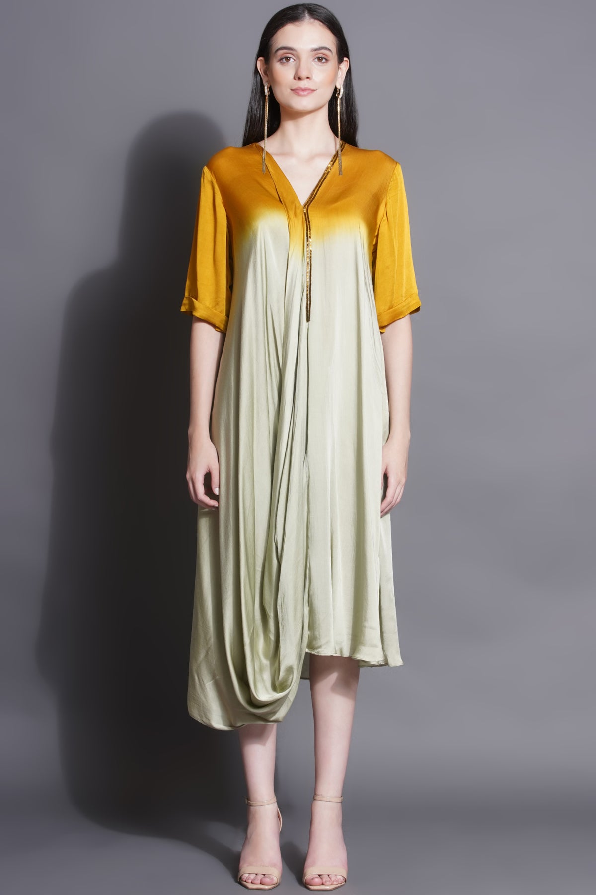 Cowl Majestic Yellow Drape Dress