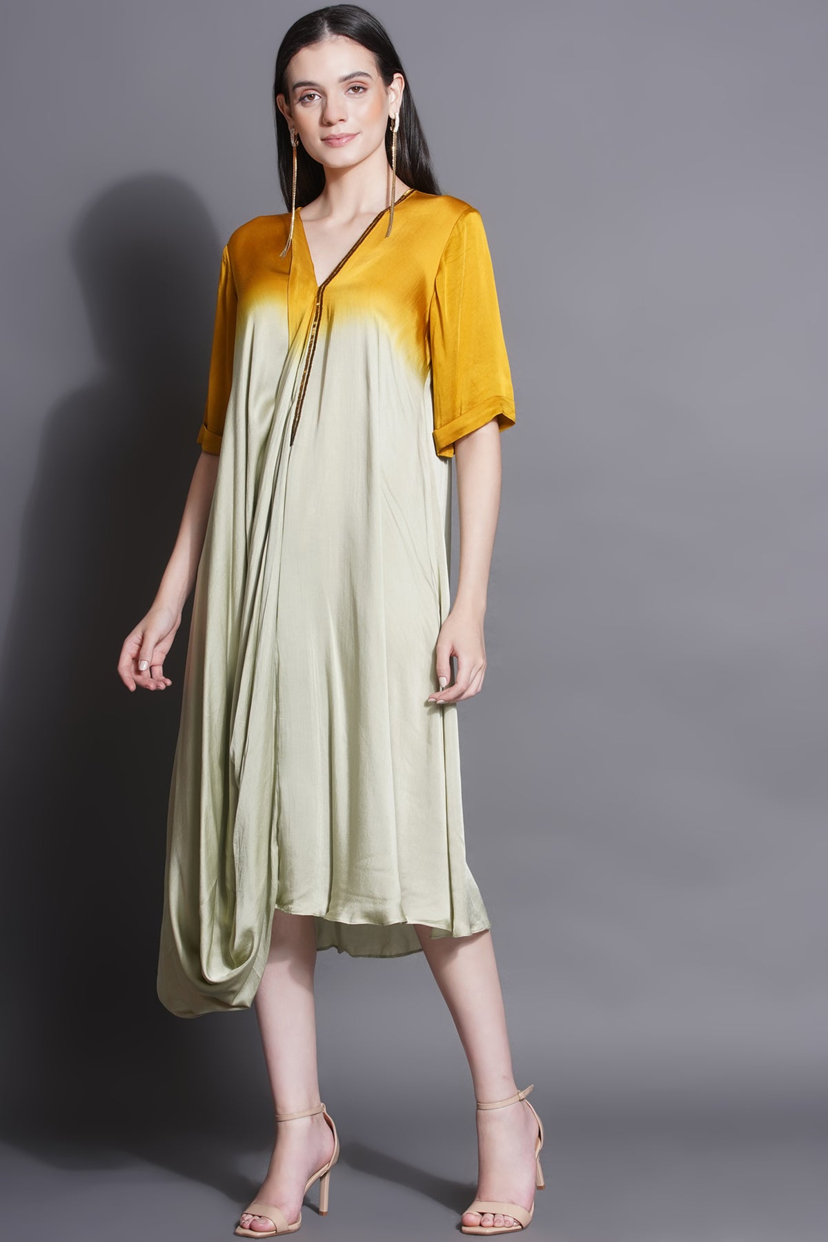 Cowl Majestic Yellow Drape Dress