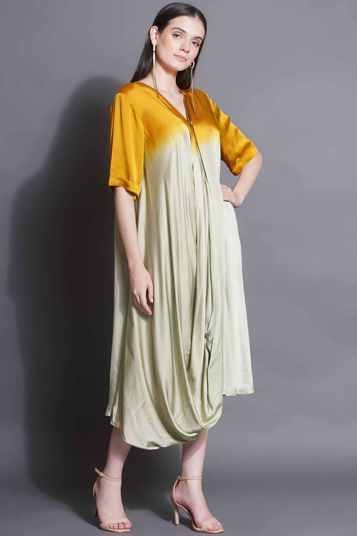 Cowl Majestic Yellow Drape Dress