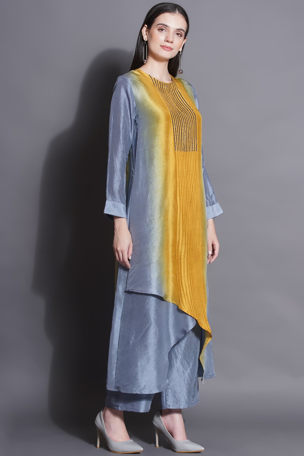 Yellow Pin-tuck Kurta Set