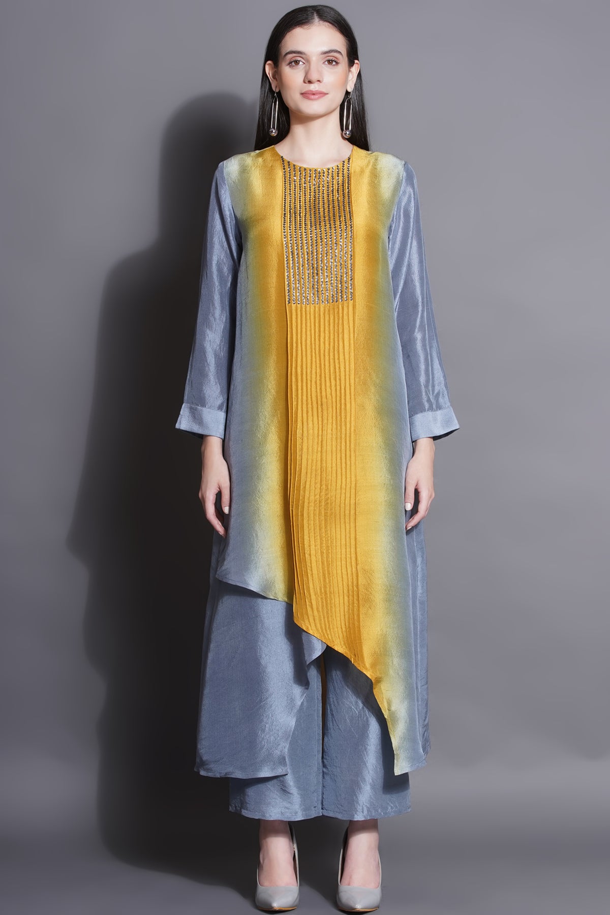 Yellow Pin-tuck Kurta Set