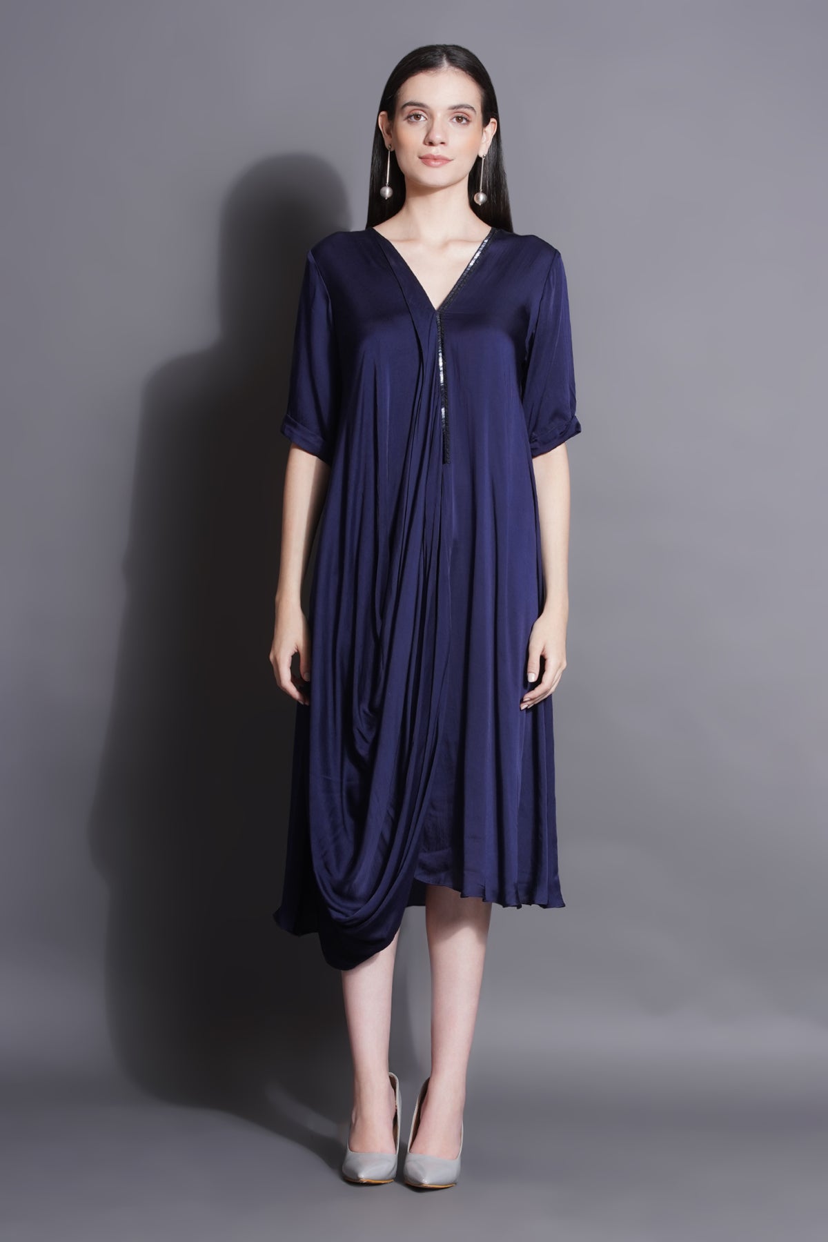 Cowl Blue Drape Dress