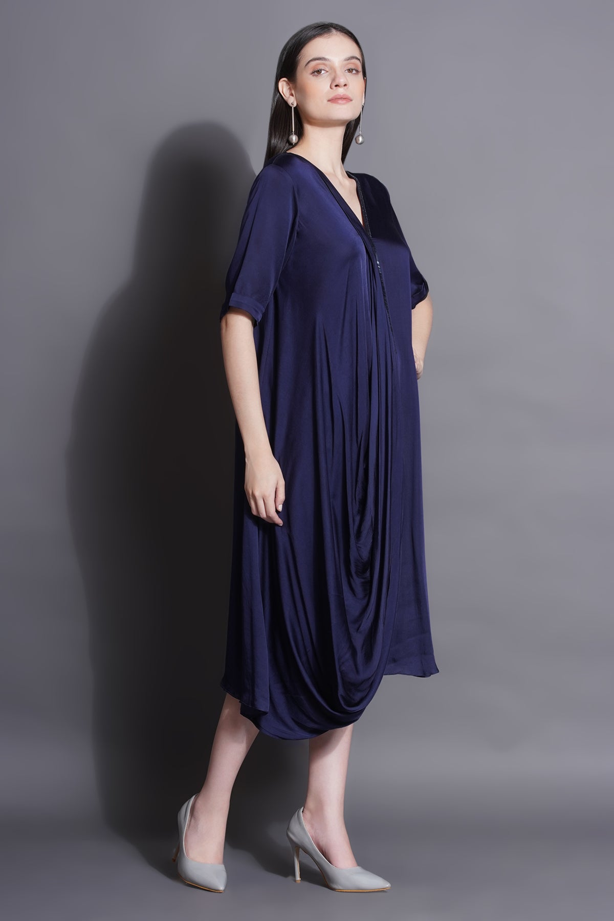 Cowl Blue Drape Dress