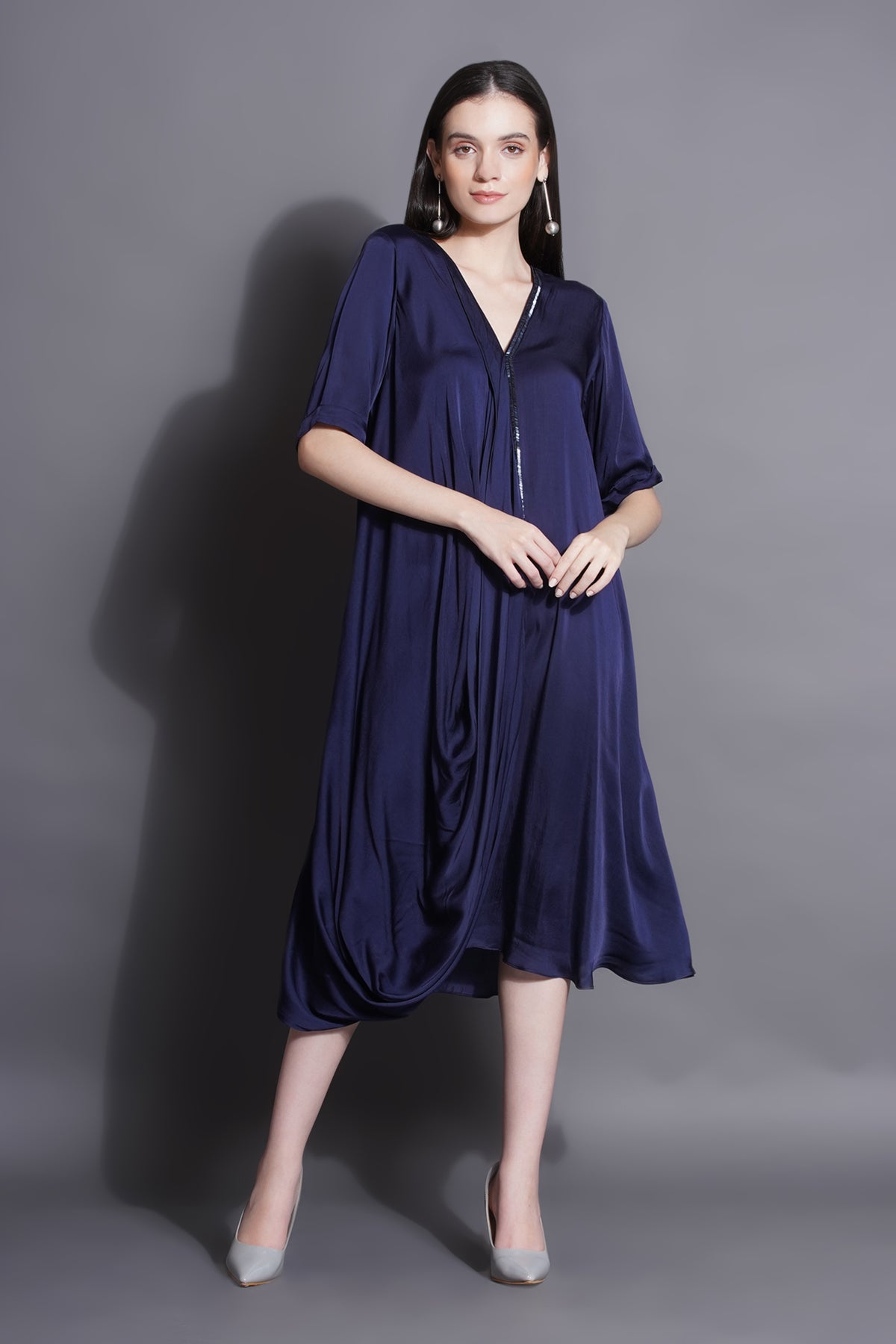 Cowl Blue Drape Dress