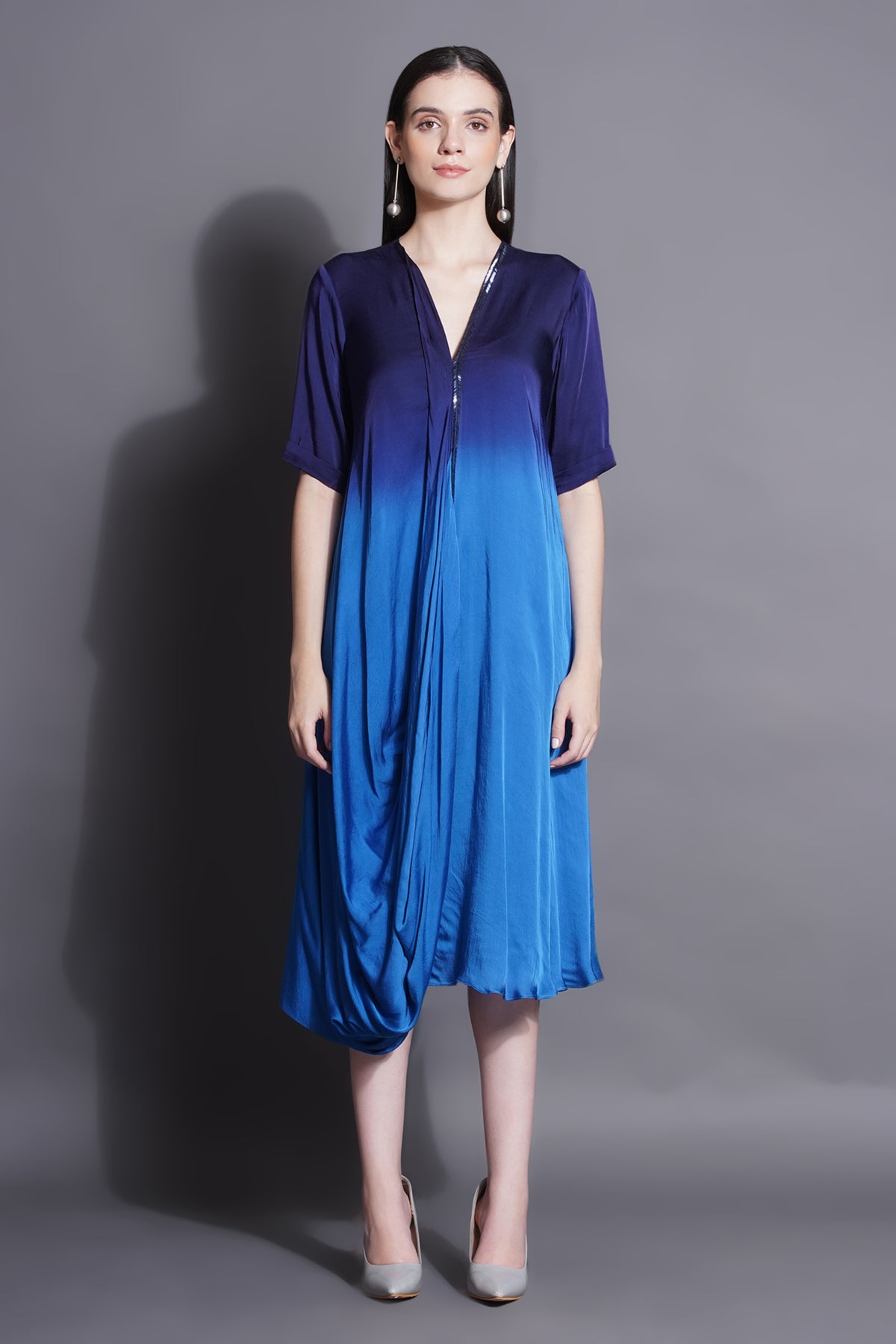 Cowl Royal Blue Drape Dress